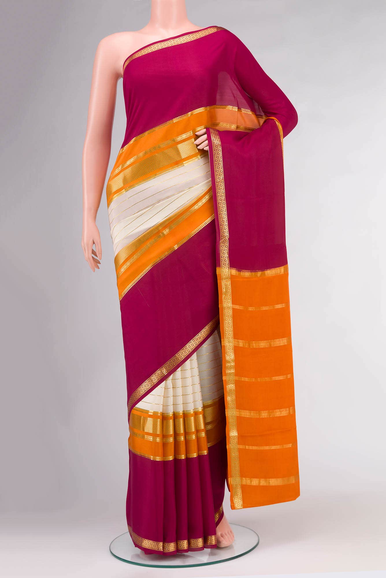 Cream Mysore Crepe Saree