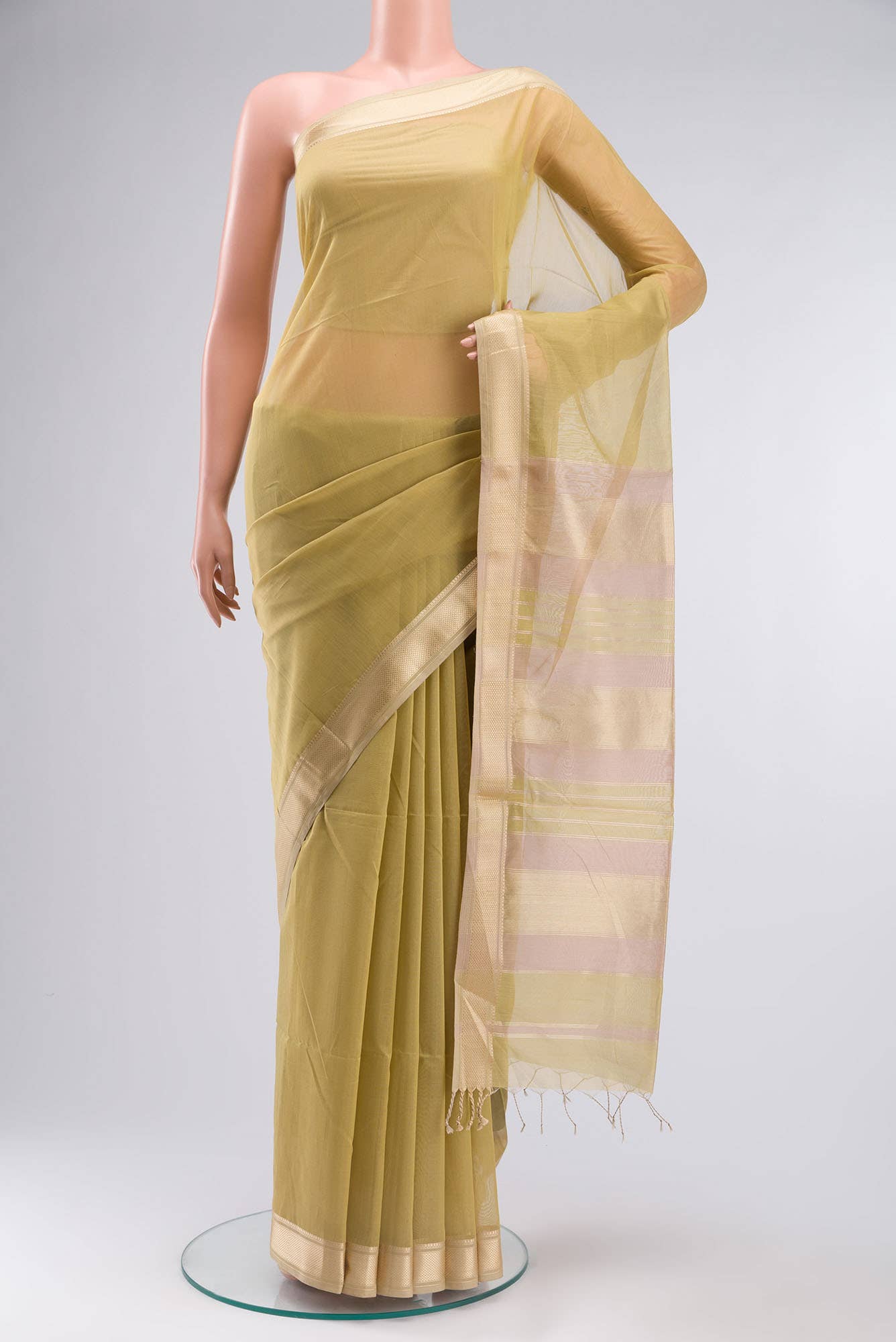 Beige Maheshwari Silk Cotton Saree