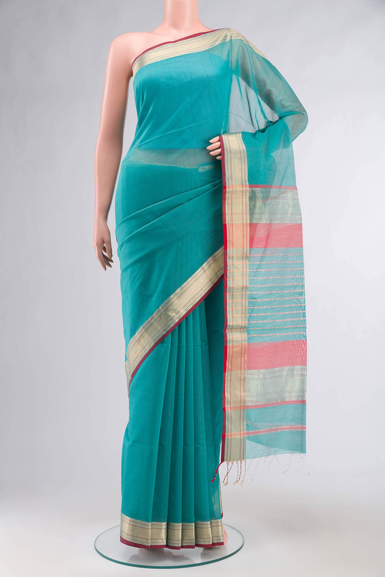 Green Maheshwari Silk Cotton Saree