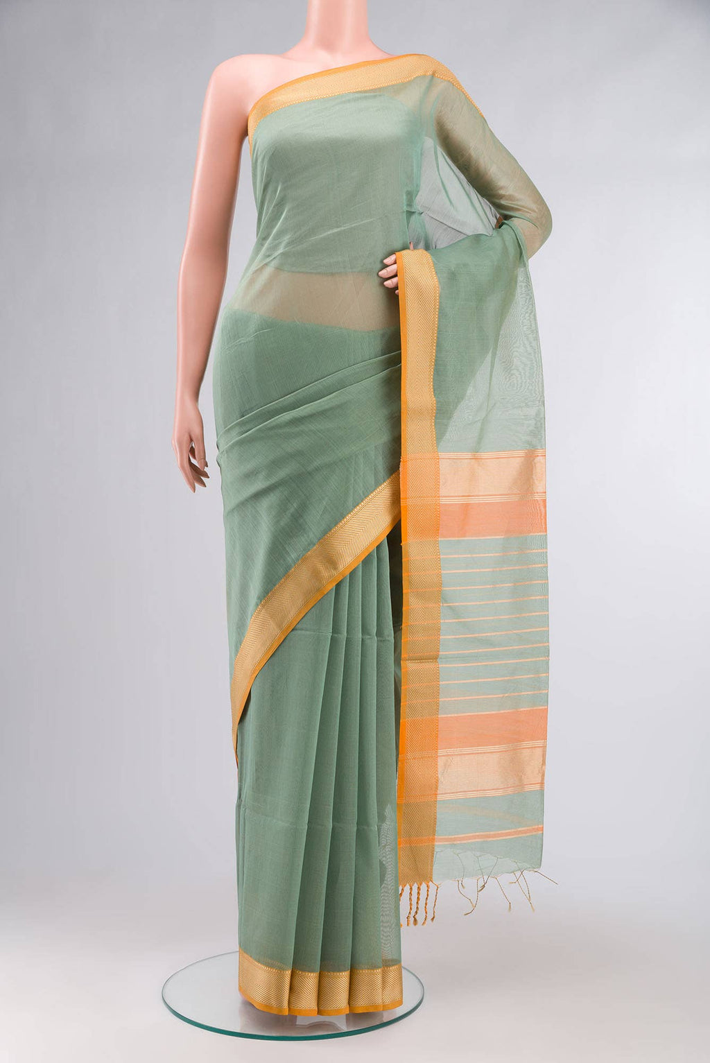 Green Maheshwari Silk Cotton Saree