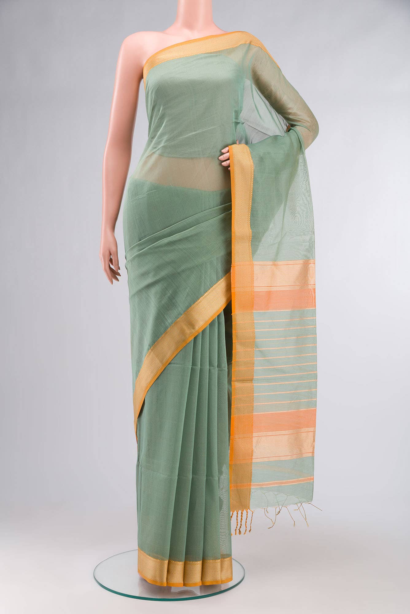 Green Maheshwari Silk Cotton Saree
