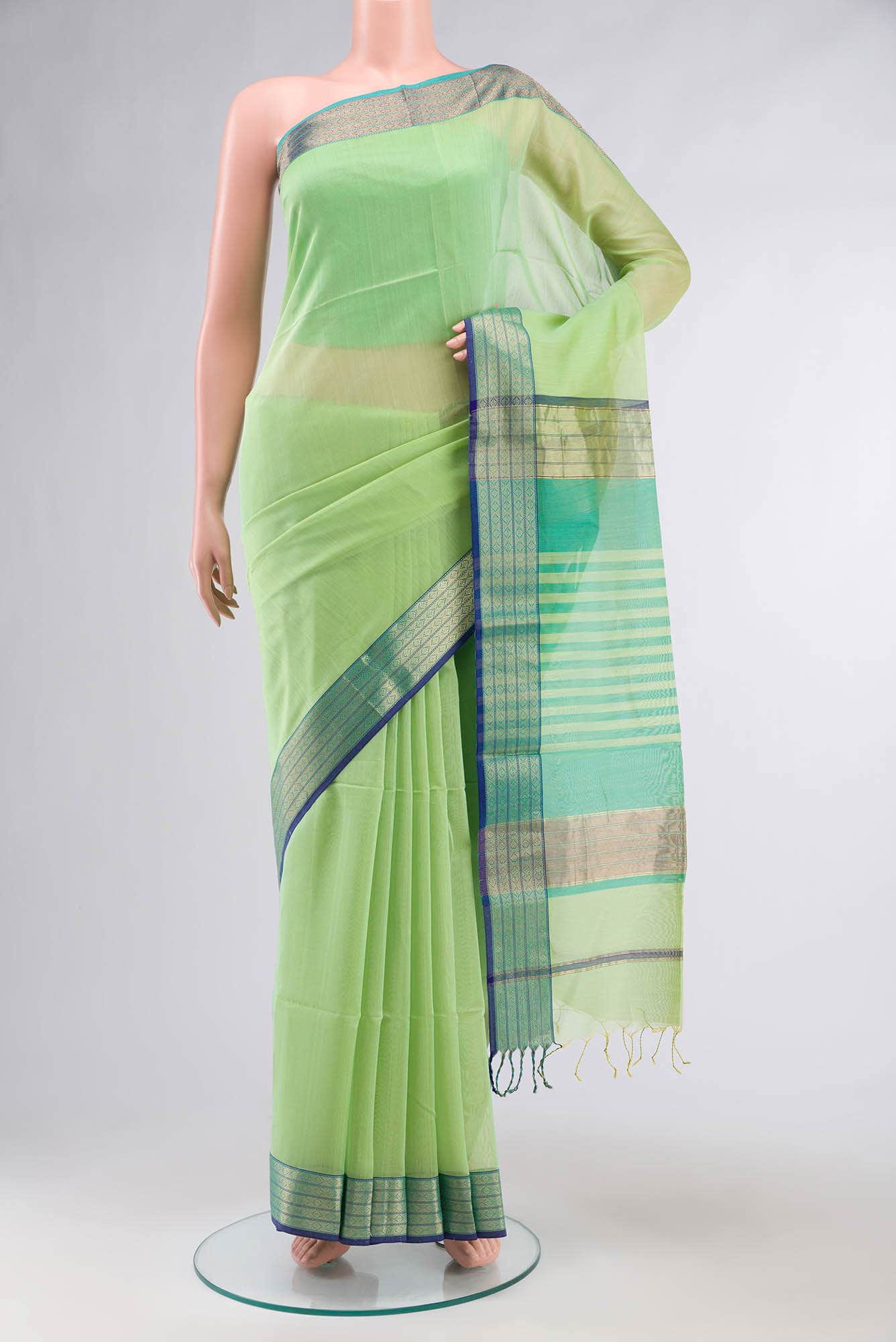 Green Maheshwari Silk Cotton Saree