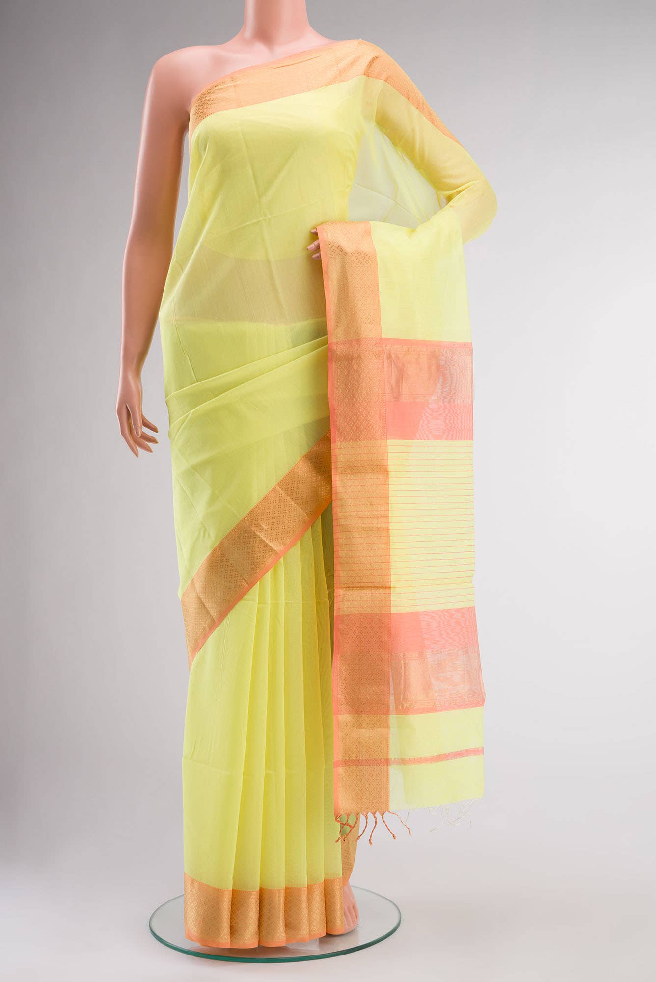 Lemon Yellow Maheshwari Silk Cotton Saree
