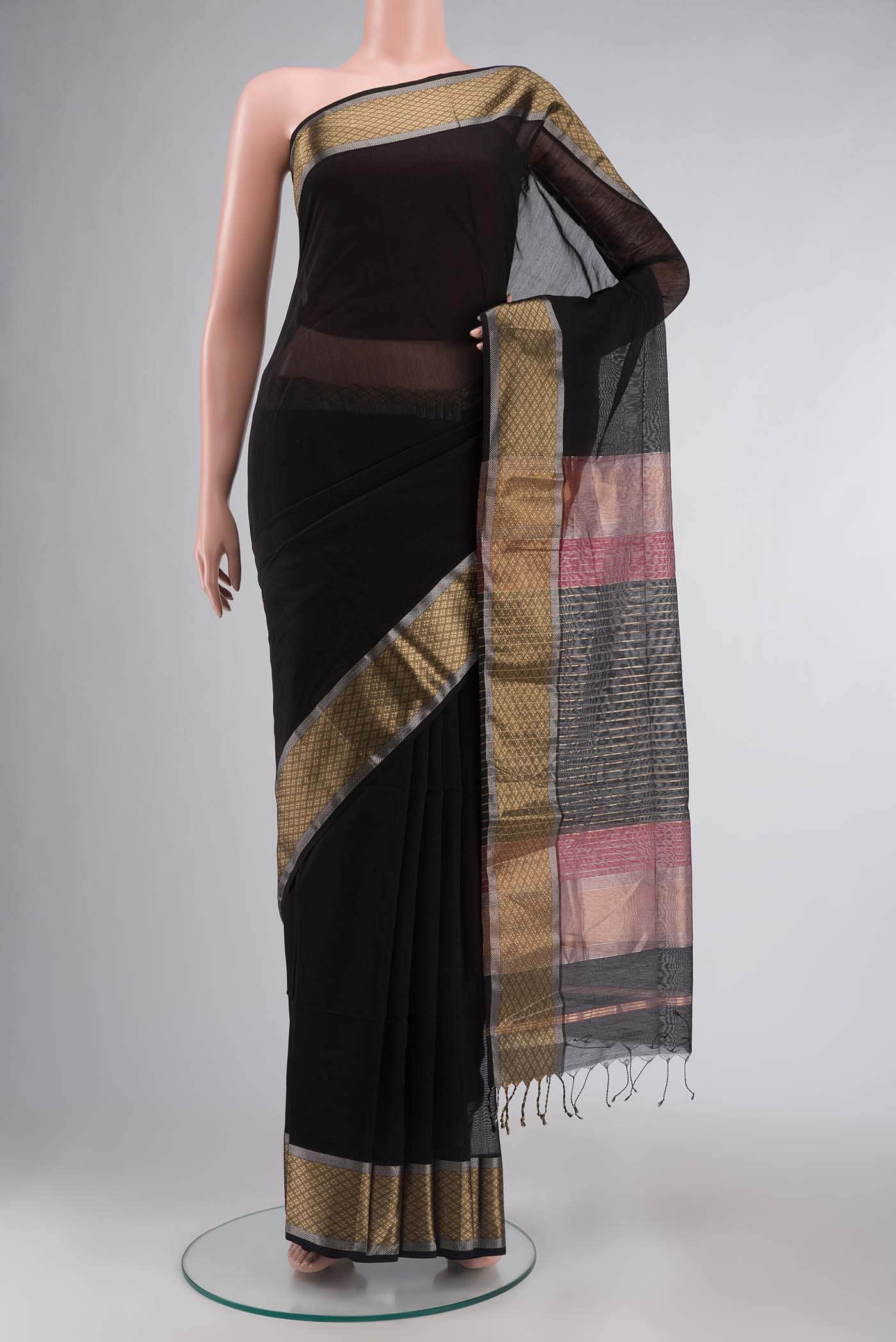 Black Maheshwari Silk Cotton Saree