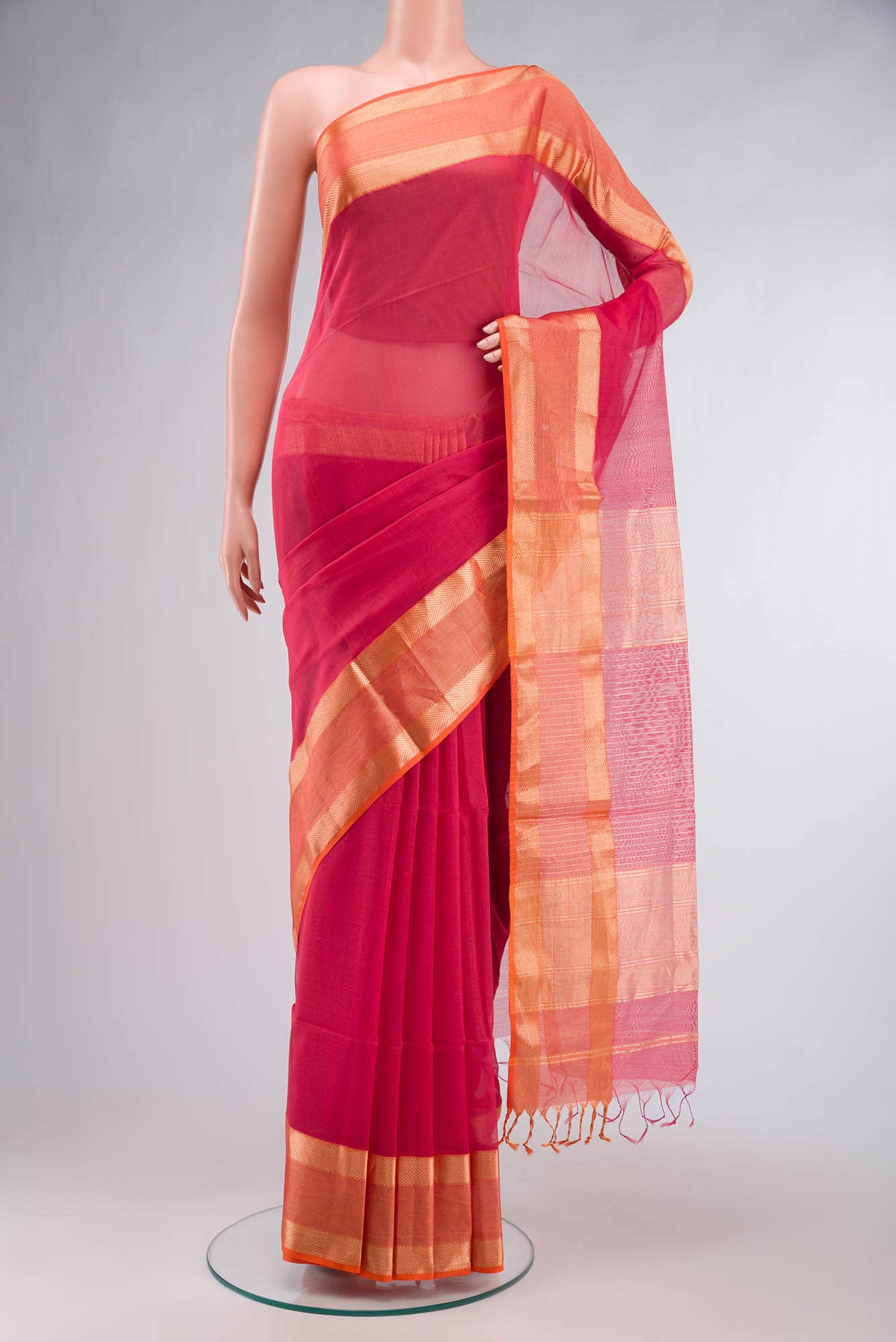 Pink Maheshwari Silk Cotton Saree
