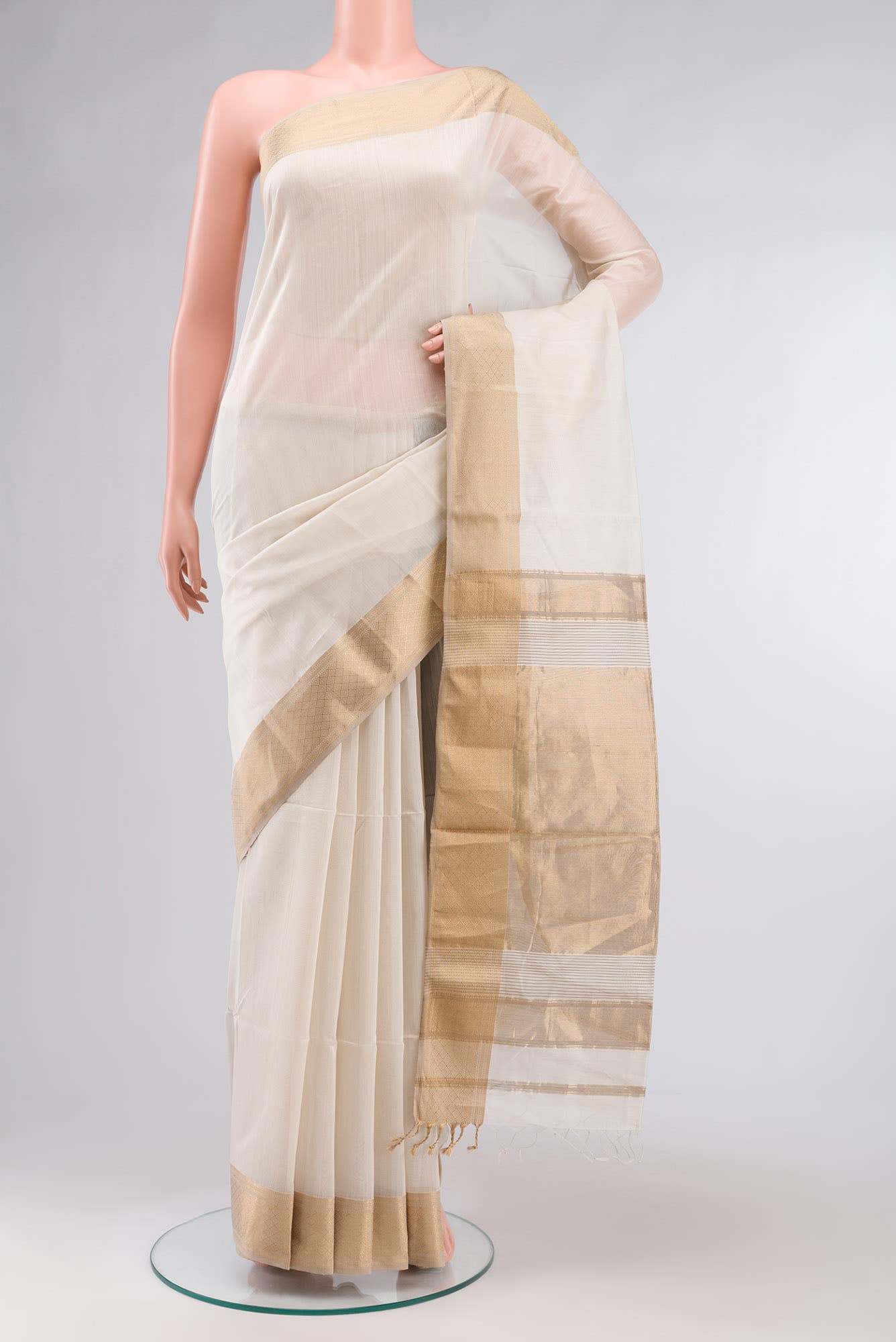 Beige Maheshwari Silk Cotton Saree