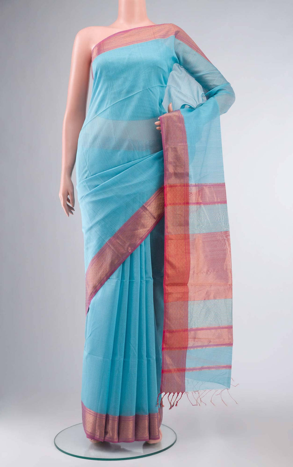 Blue Blended Maheshwari Silk Cotton Saree