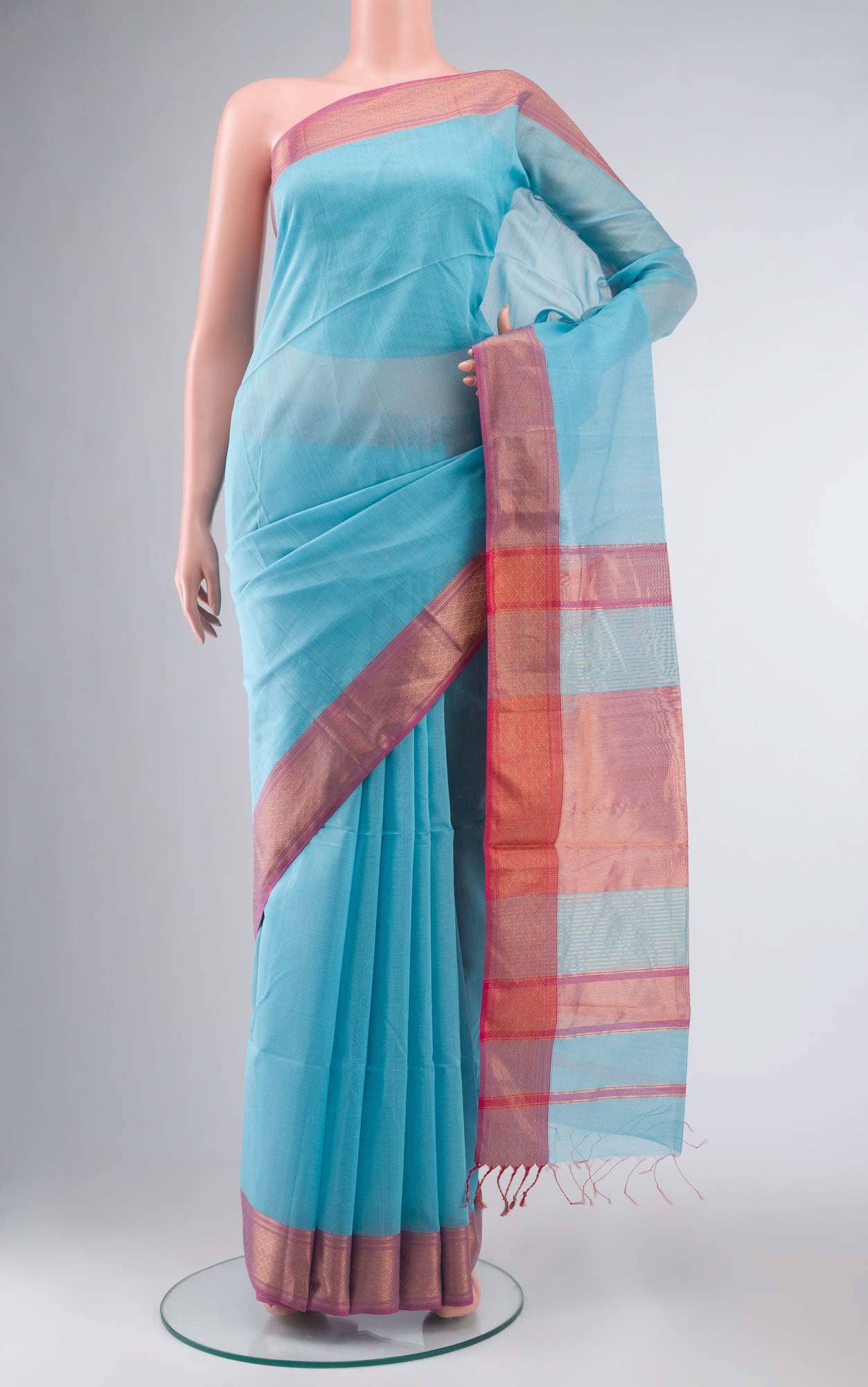 Blue Blended Maheshwari Silk Cotton Saree