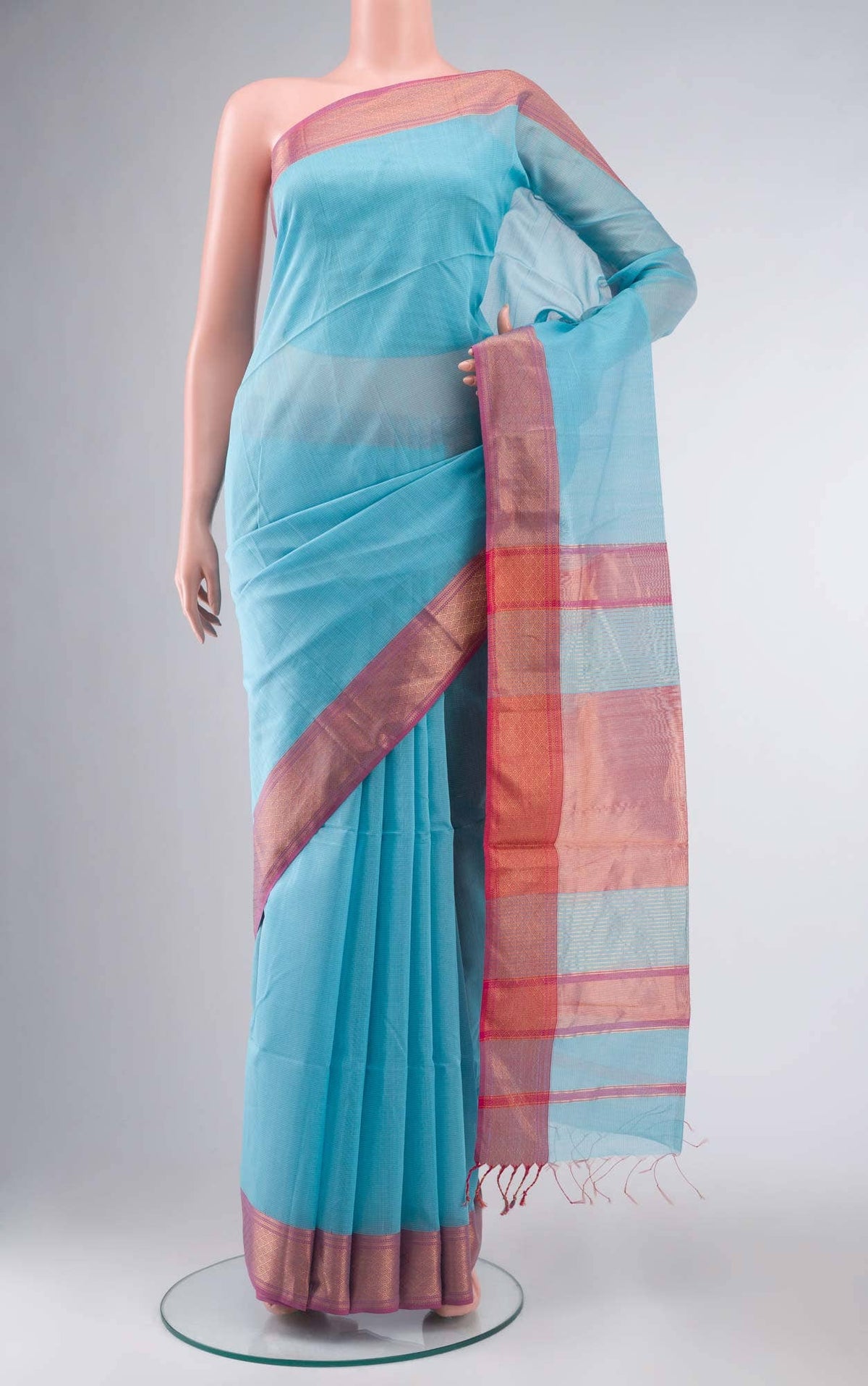 Blue Blended Maheshwari Silk Cotton Saree