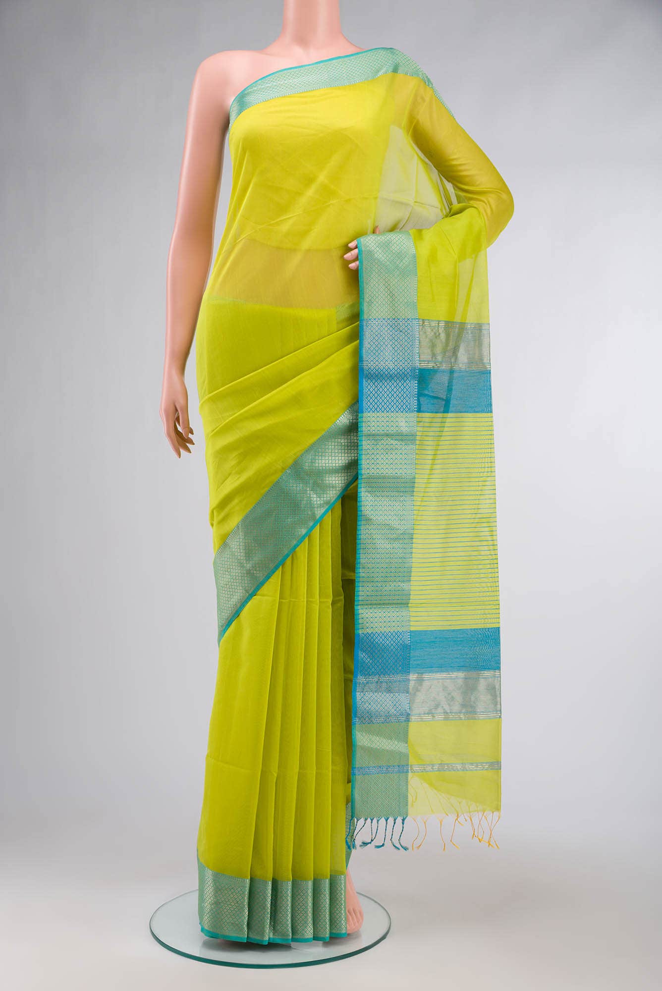 Green Maheshwari Silk Cotton Saree