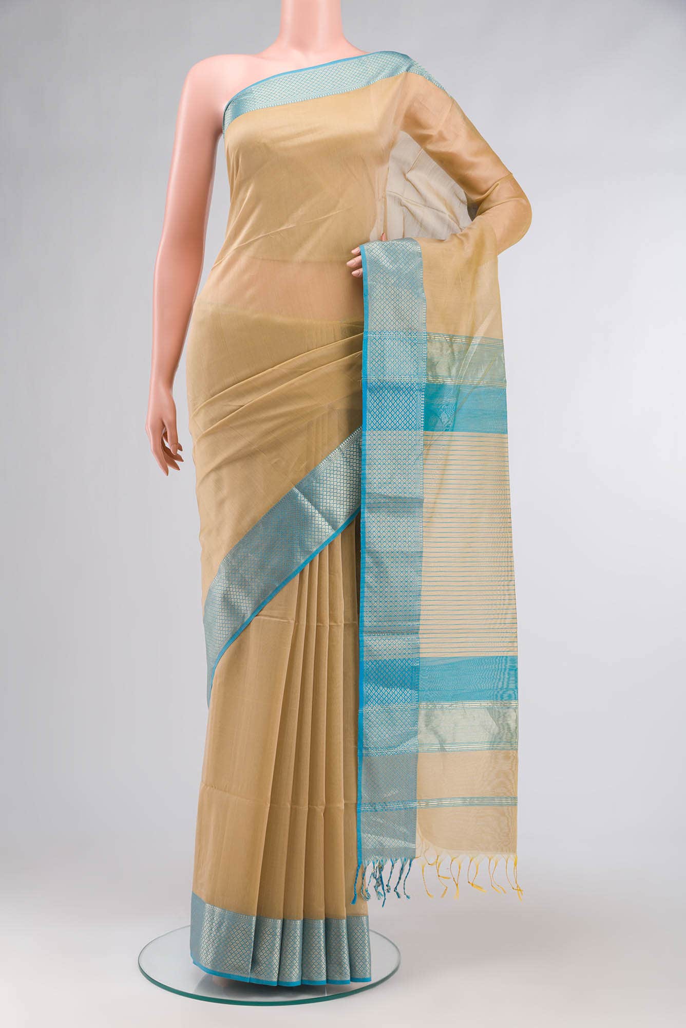 Beige Maheshwari Silk Cotton Saree