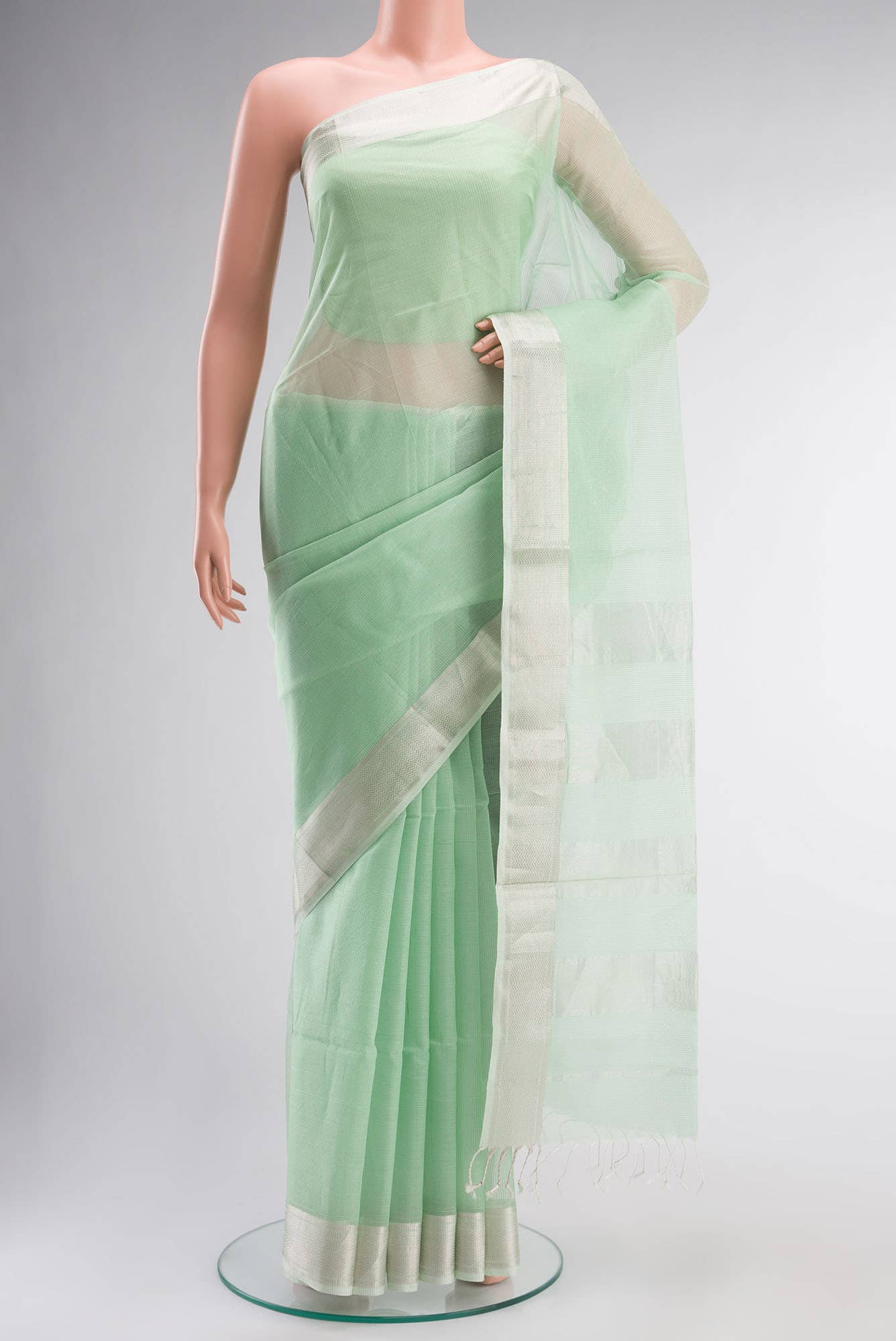 Pista Green Maheshwari Silk Cotton Saree