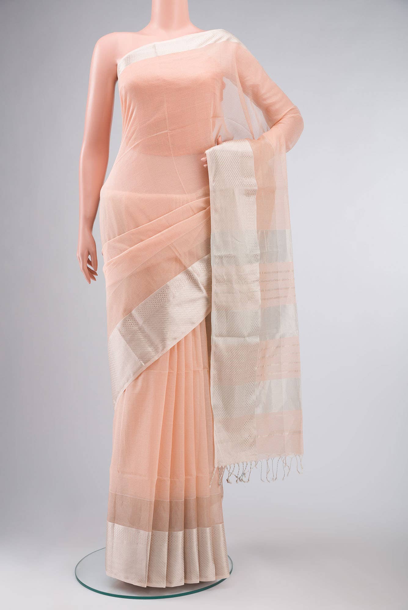 Peach Maheshwari Silk Cotton Saree