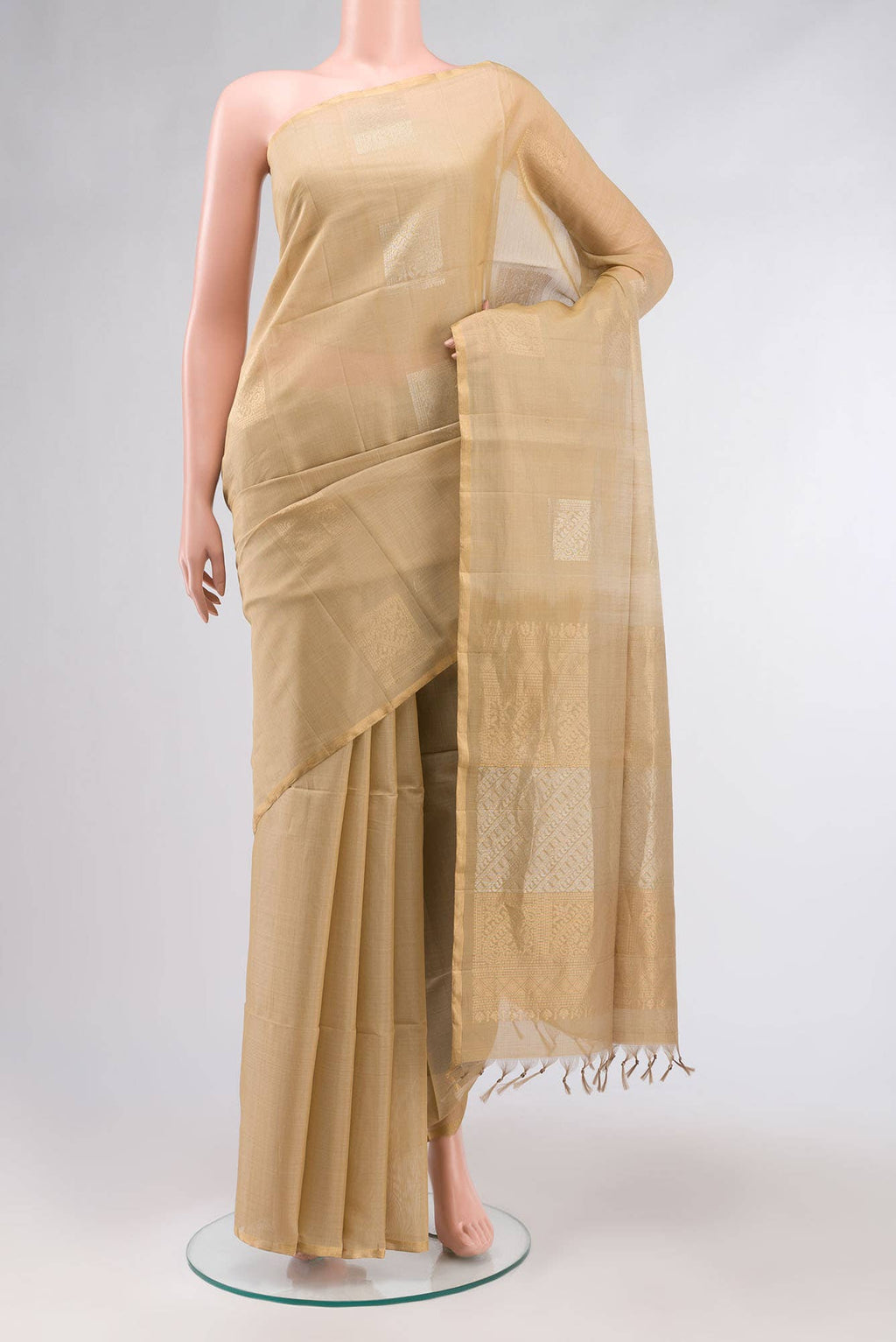 Beige Silk Cotton Saree