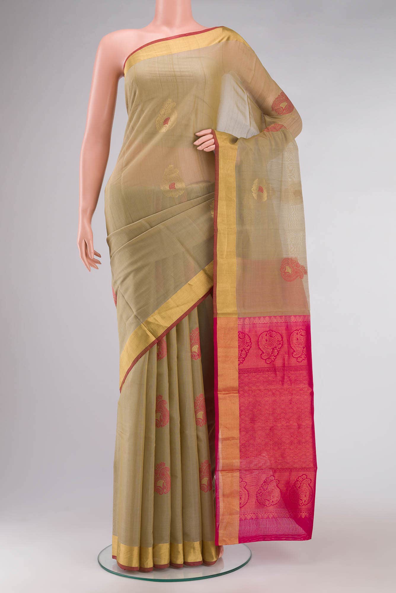 Beige Silk Cotton Saree