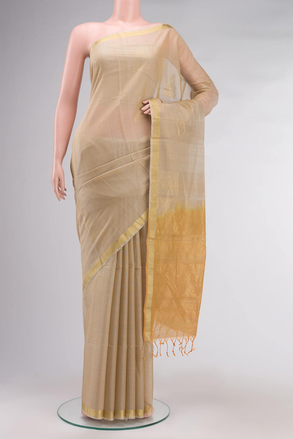 Beige Silk Cotton Saree