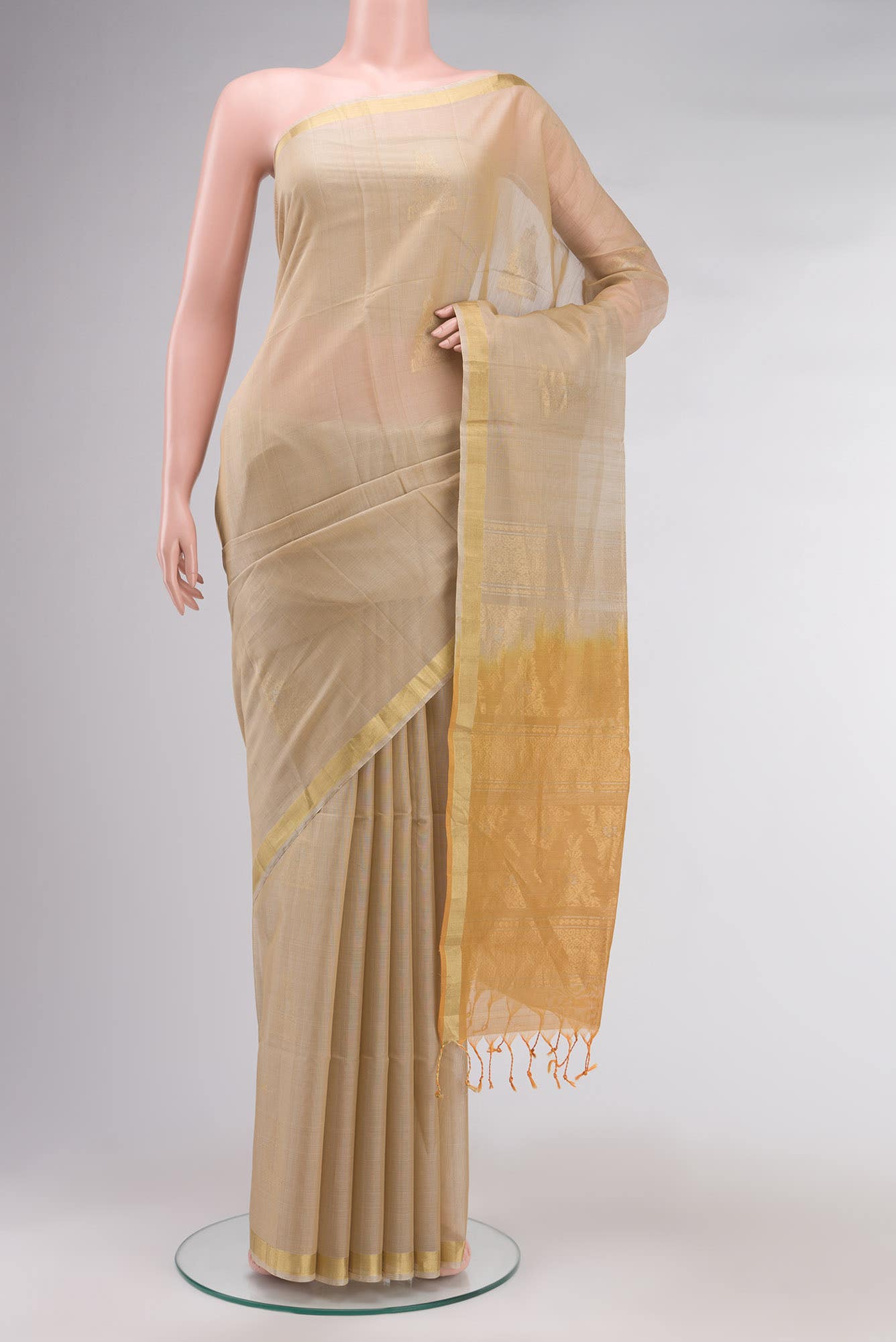 Beige Silk Cotton Saree