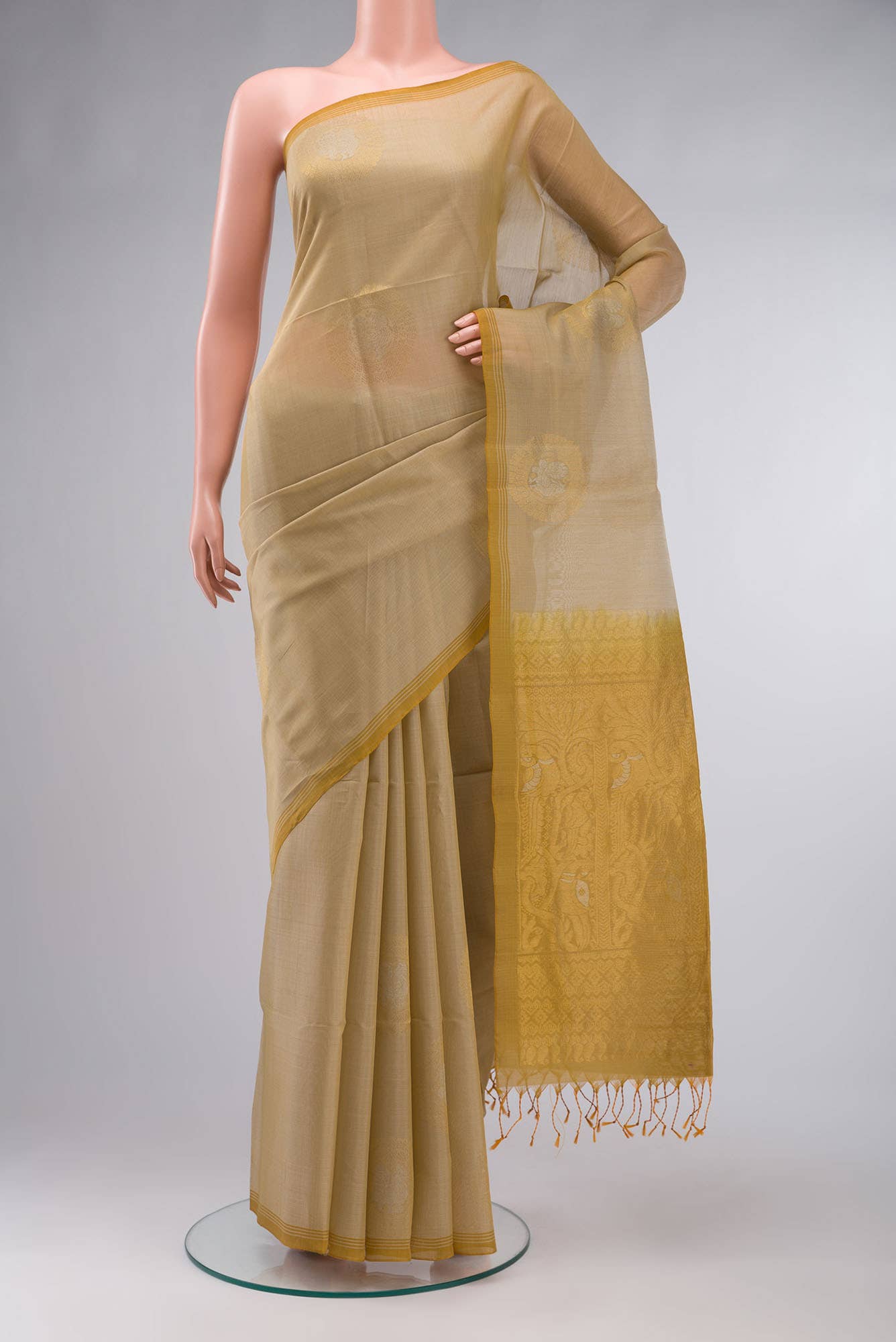 Beige Silk Cotton Saree