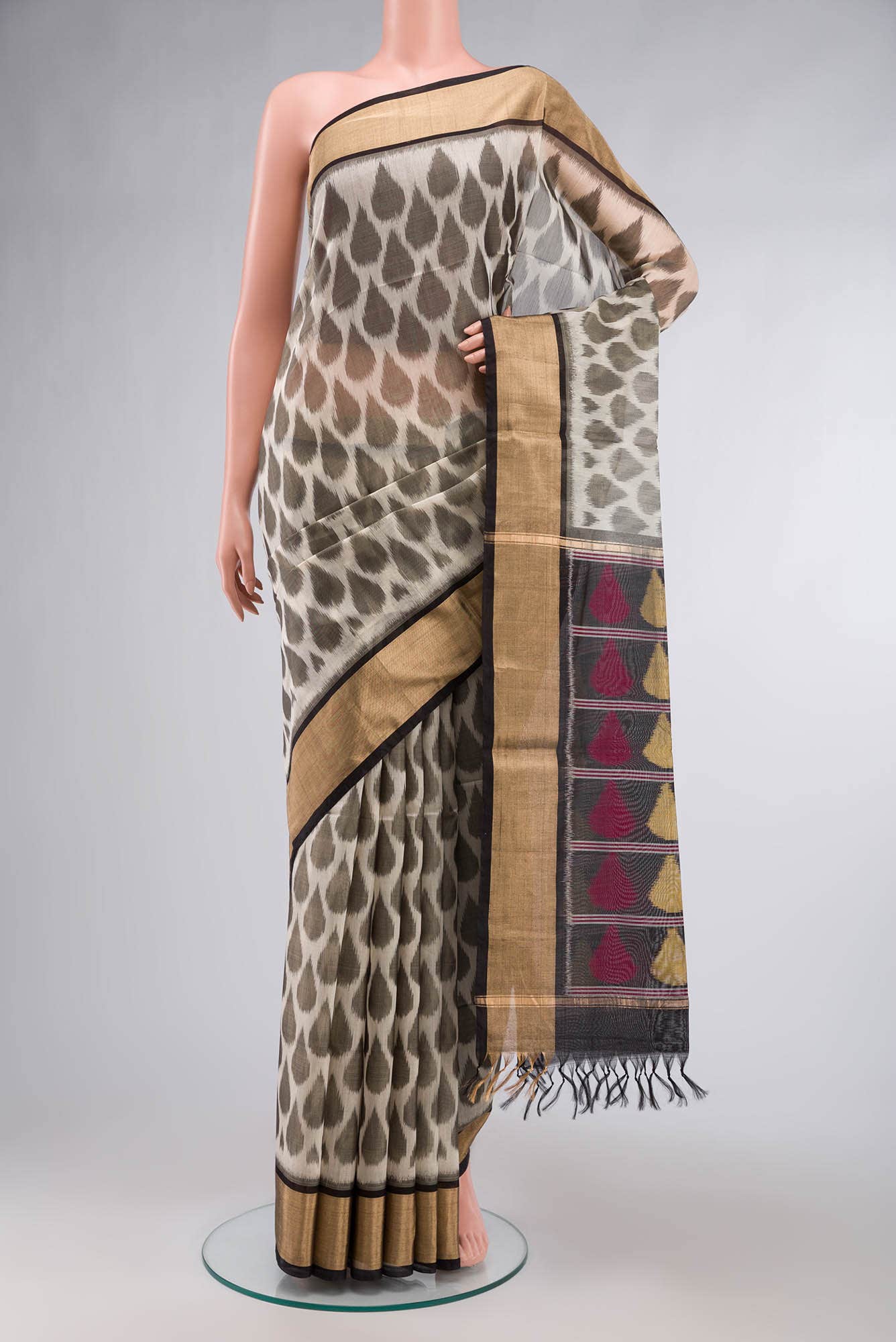 Beige Silk Cotton Saree