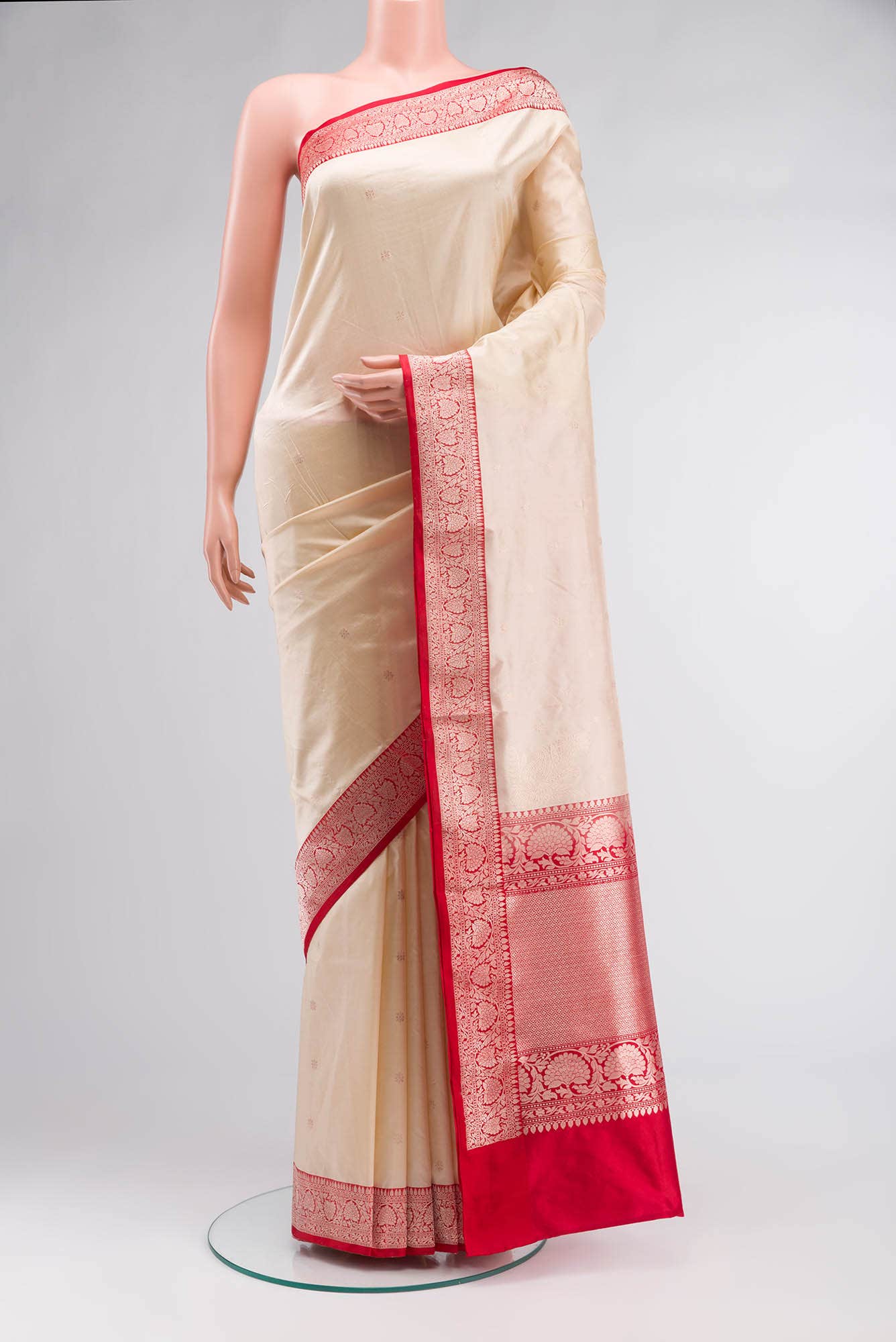 Cream Banarasi Katan Silk Saree