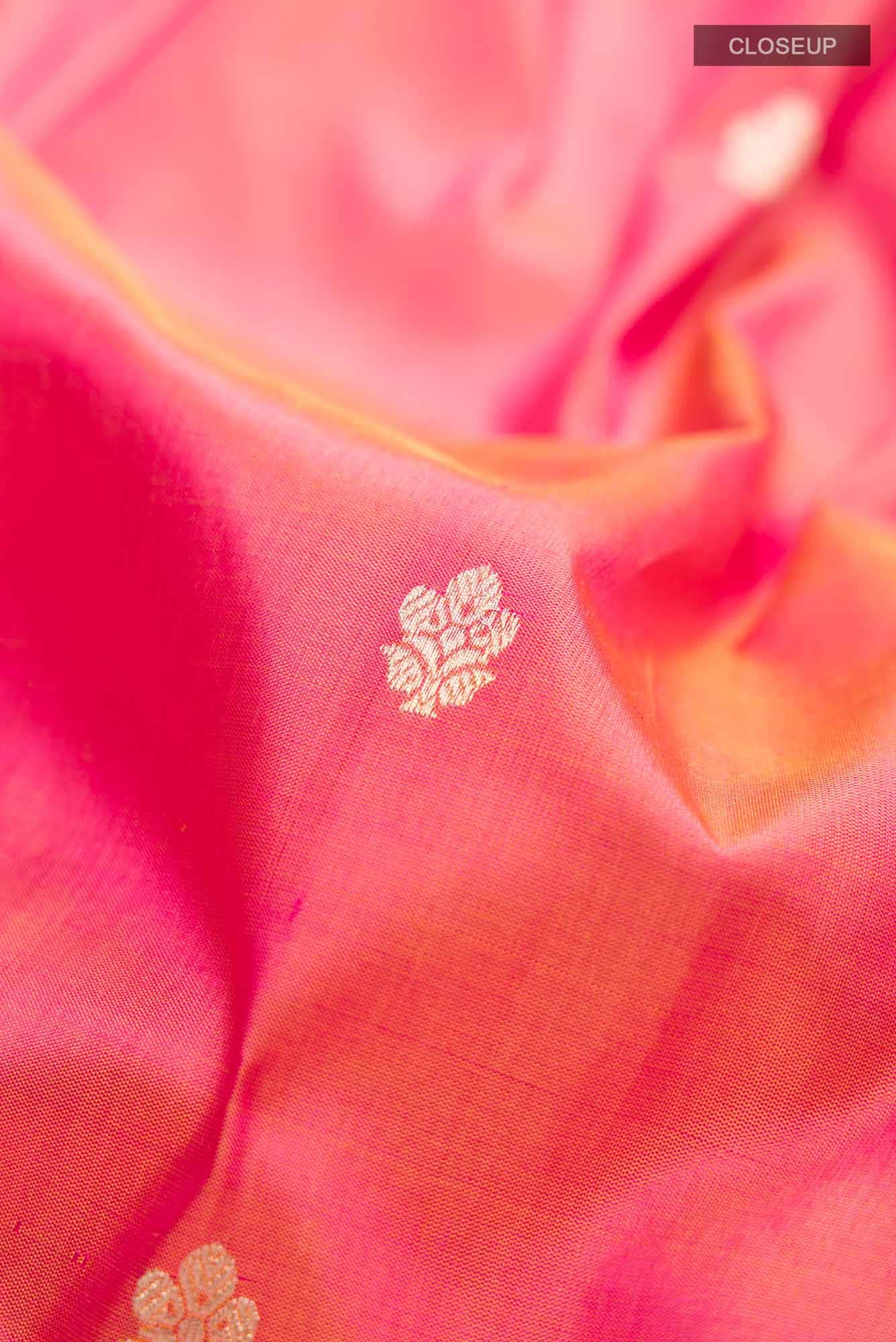 Pink with Yellow Dual Tone Banarasi Katan Silk Saree