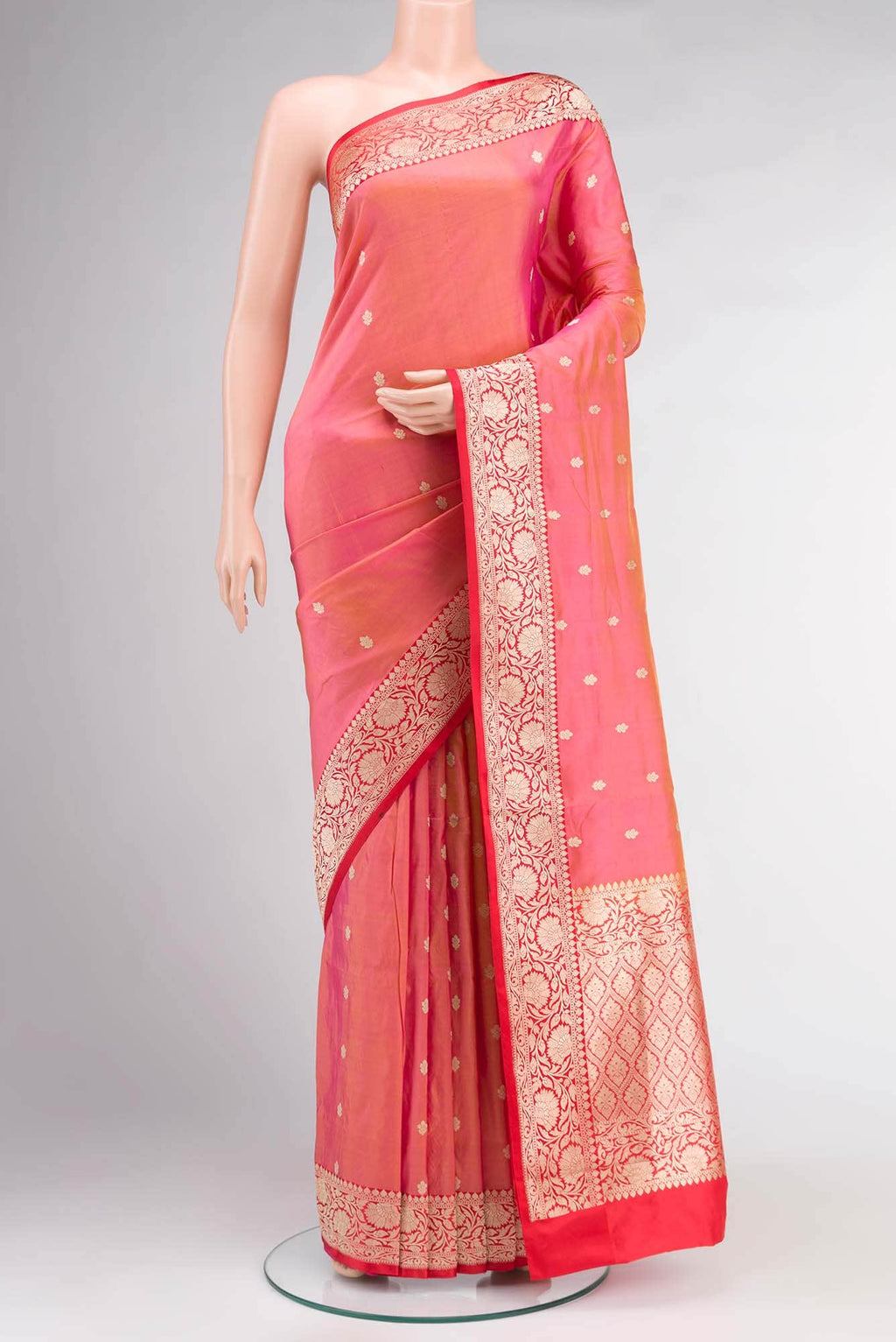 Pink with Yellow Dual Tone Banarasi Katan Silk Saree