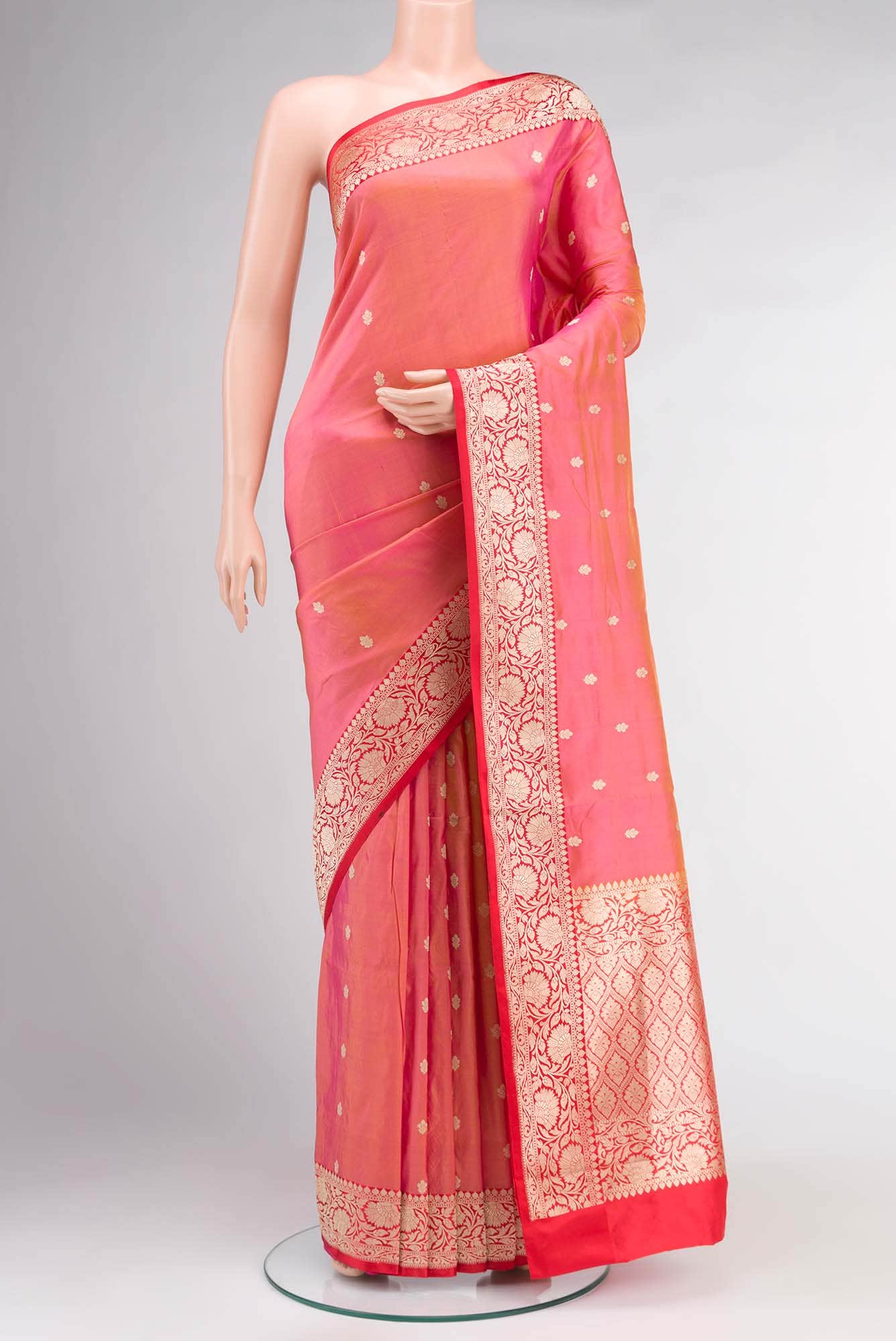 Pink with Yellow Dual Tone Banarasi Katan Silk Saree