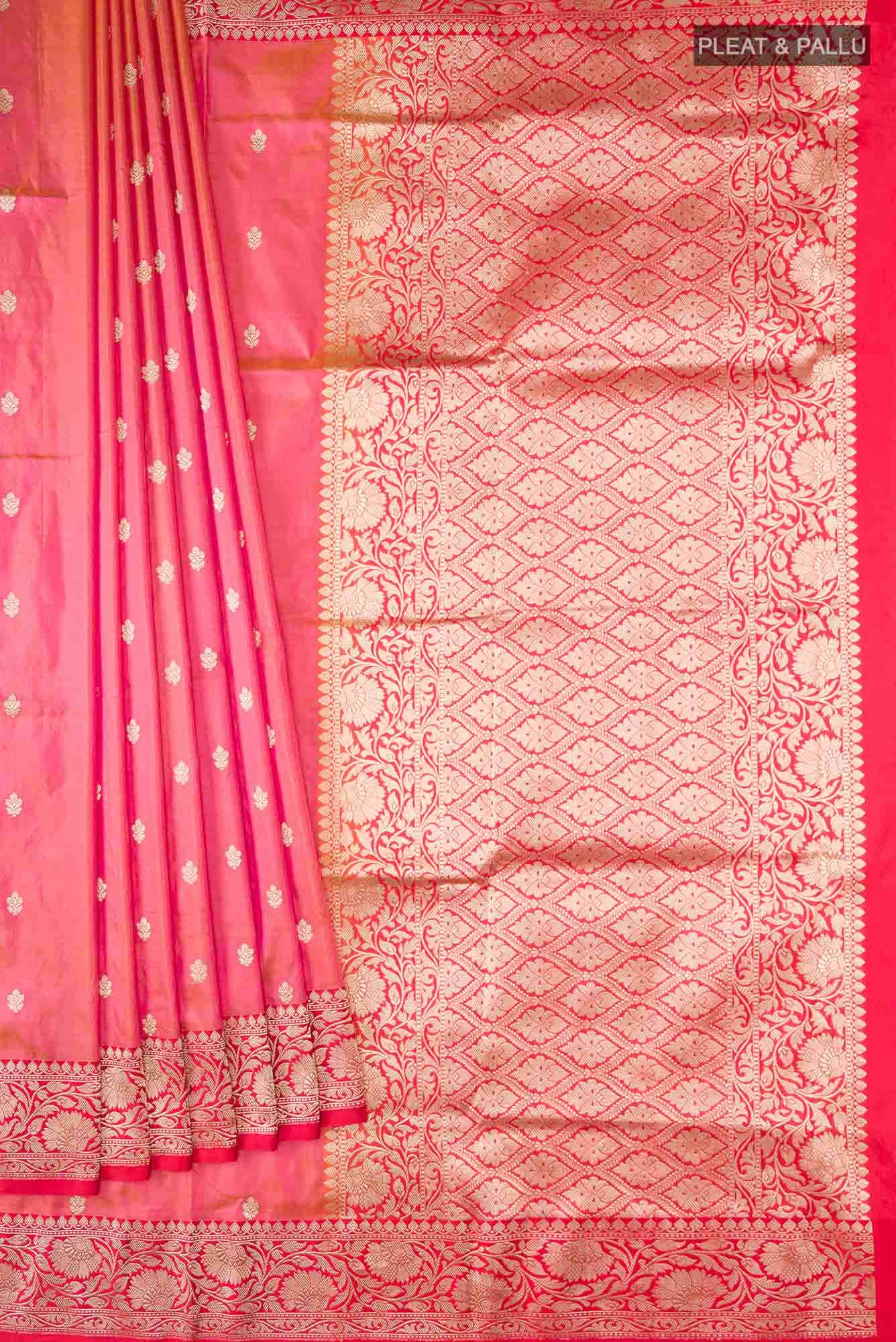 Pink with Yellow Dual Tone Banarasi Katan Silk Saree