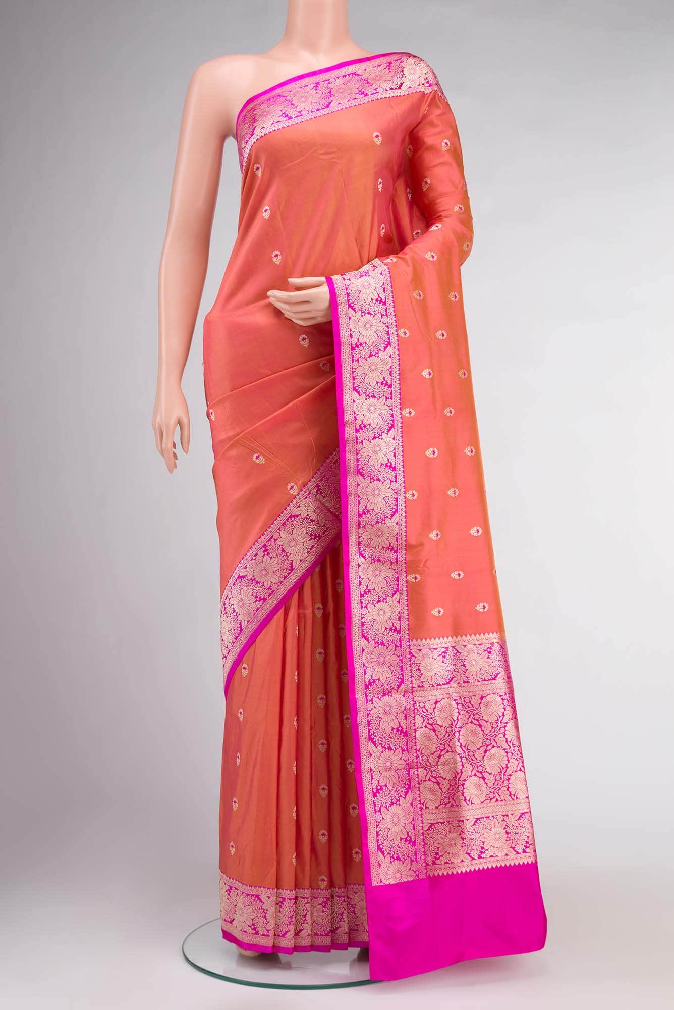 Coral Banarasi Katan Silk Saree