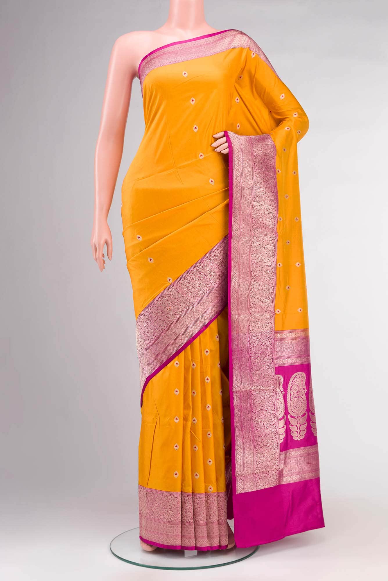 Yellow Banarasi Katan Silk Saree