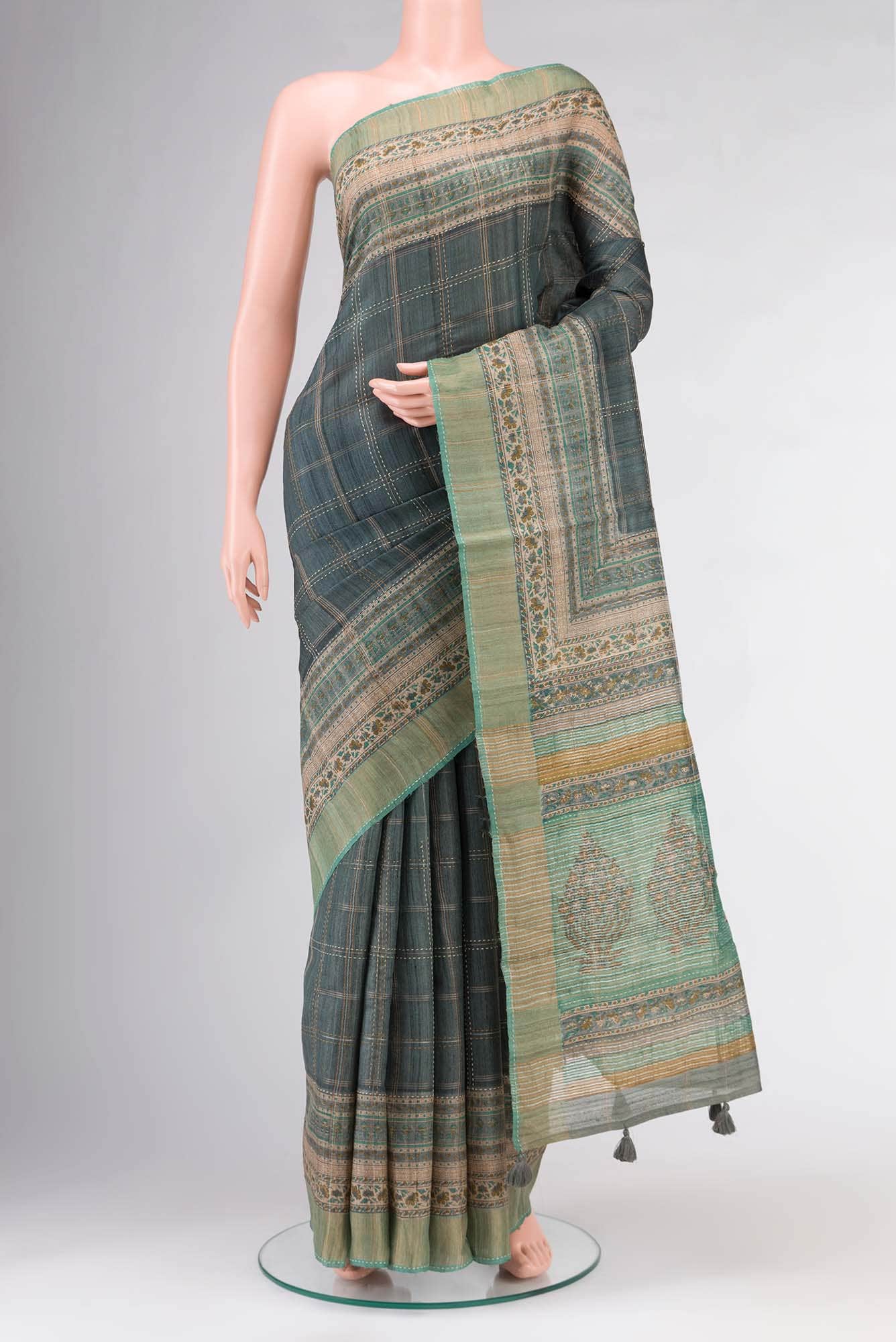 Green Bhagalpuri Tussar Silk Saree