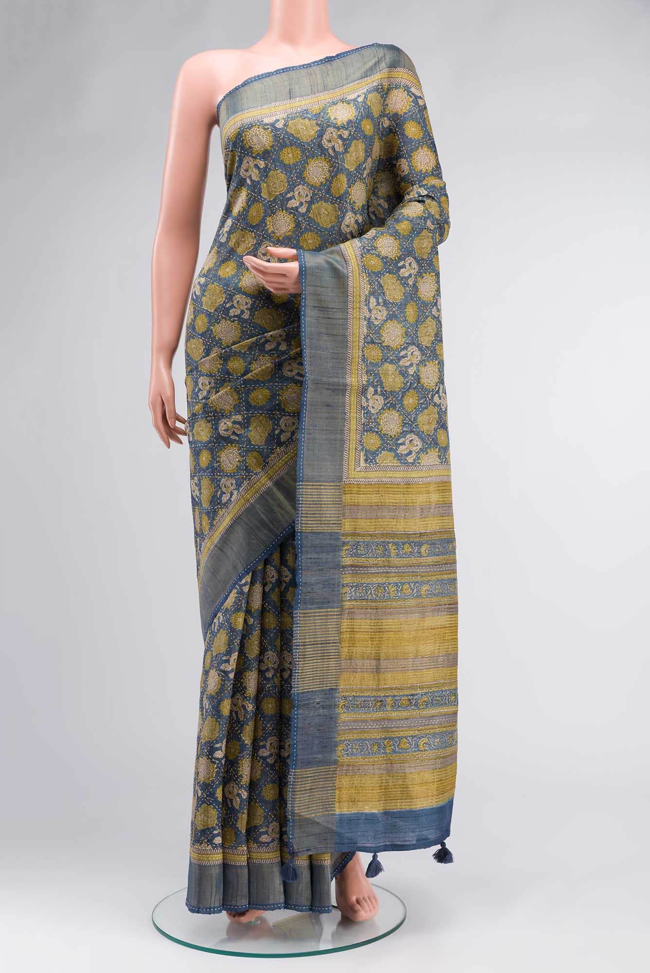 Blue Bhagalpuri Tussar Silk Saree