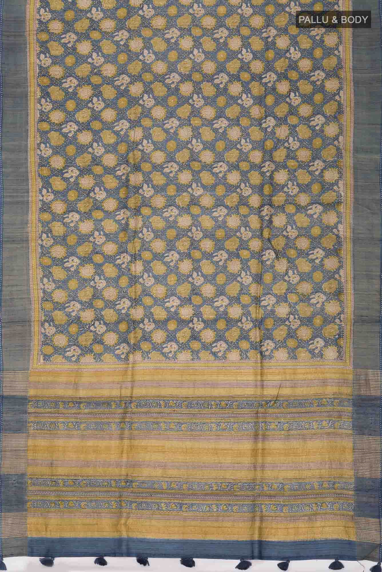 Blue Bhagalpuri Tussar Silk Saree