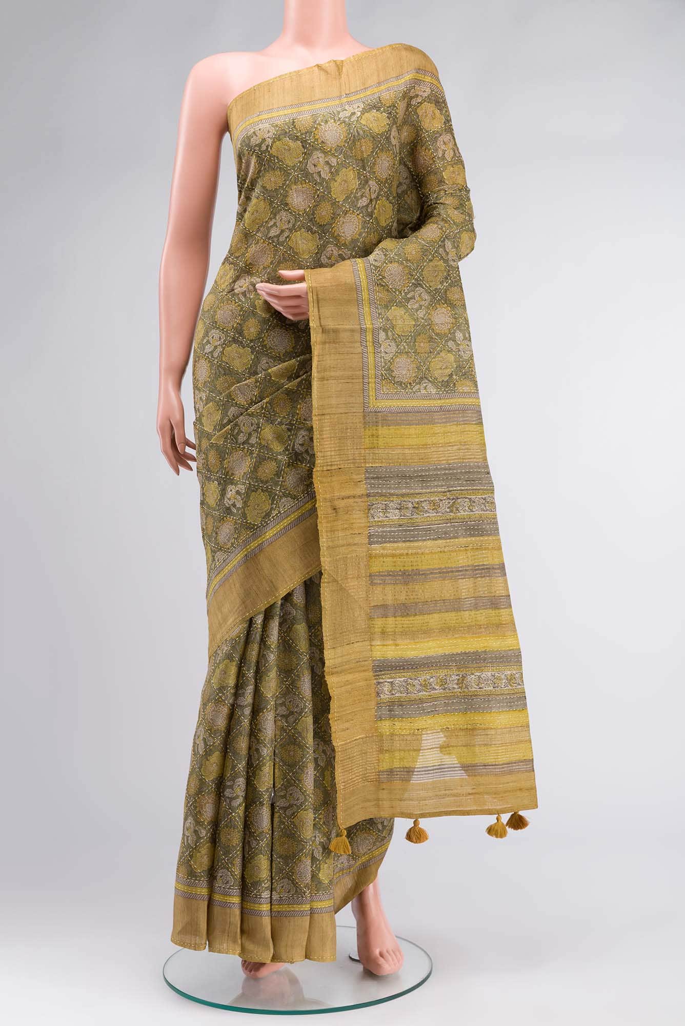Green Bhagalpuri Tussar Silk Saree