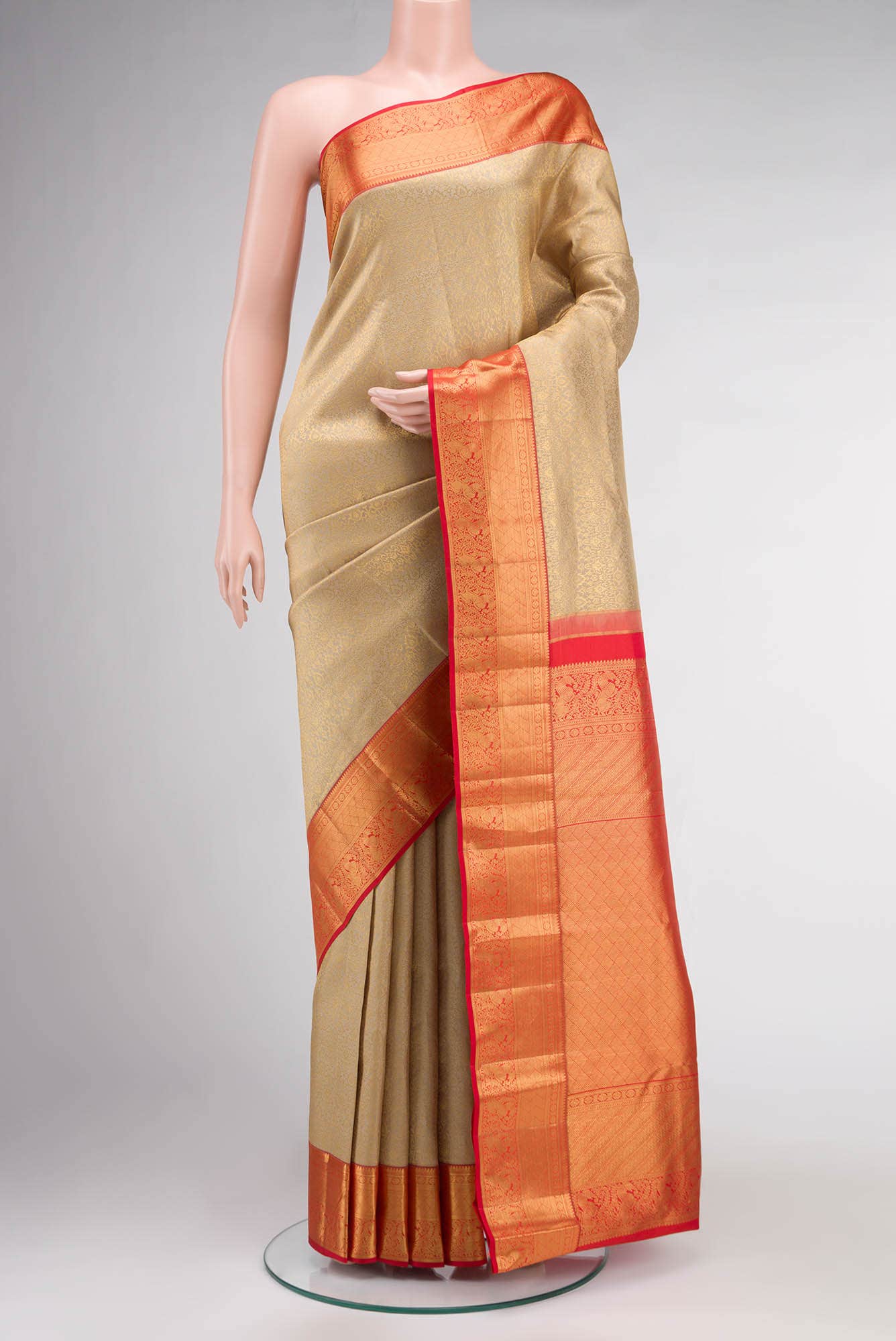 Beige Kanchipuram Silk Saree