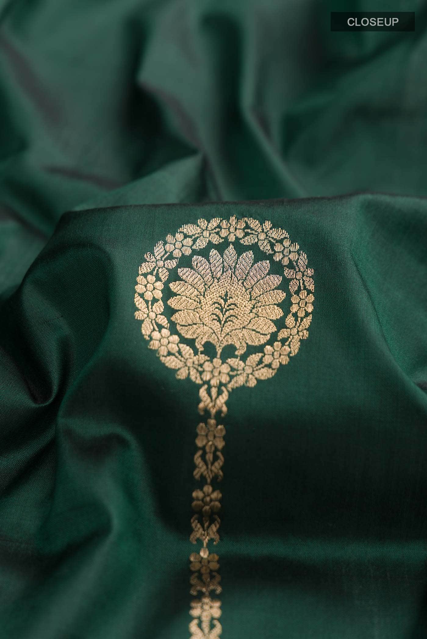Bottle Green Banarasi Katan Silk Saree
