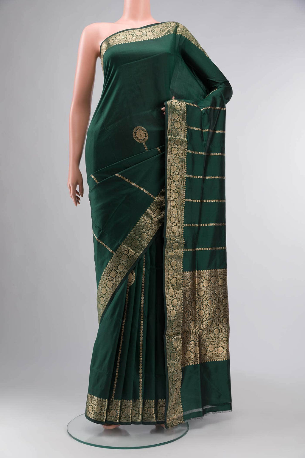 Bottle Green Banarasi Katan Silk Saree
