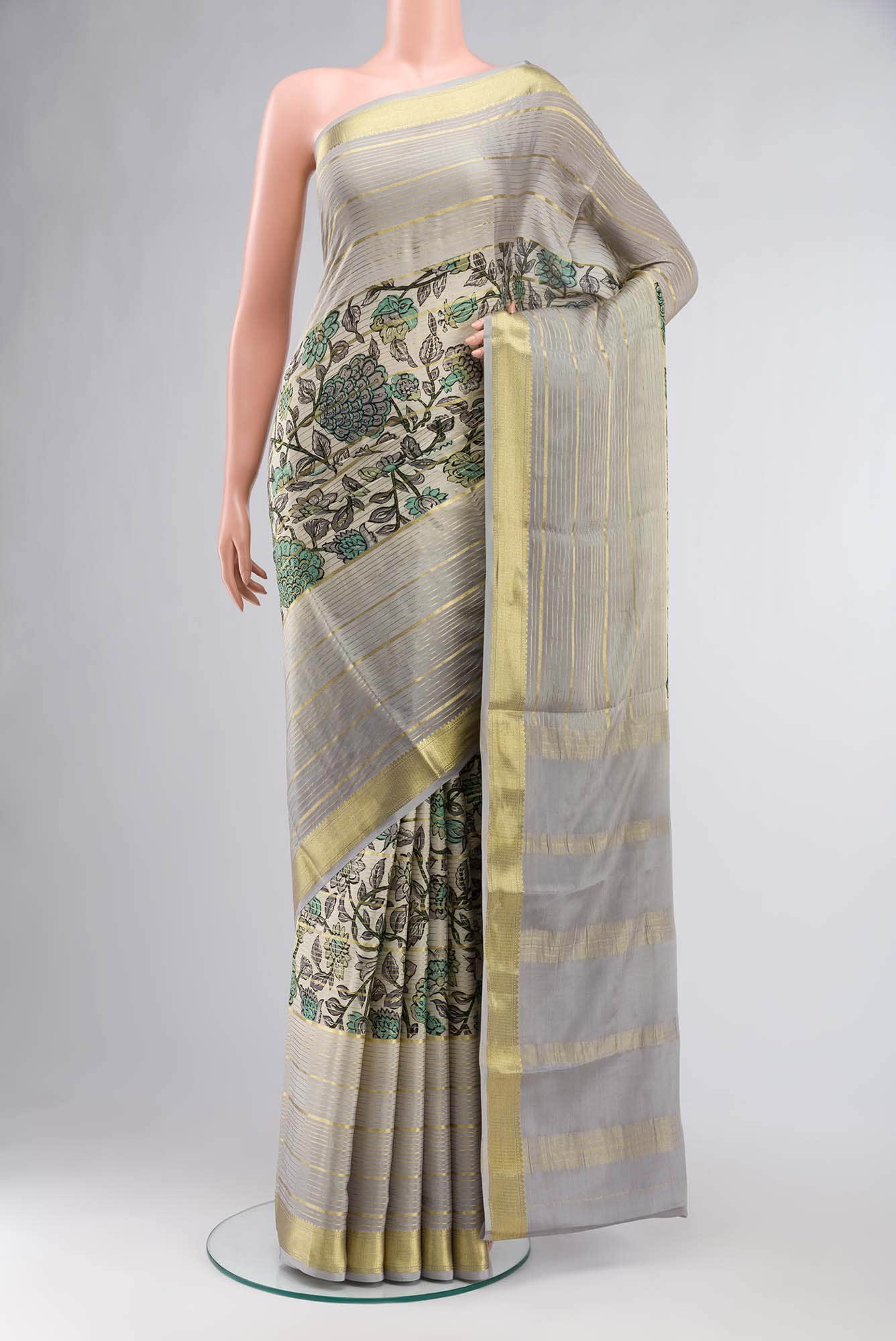 Beige Mysore Crepe Saree