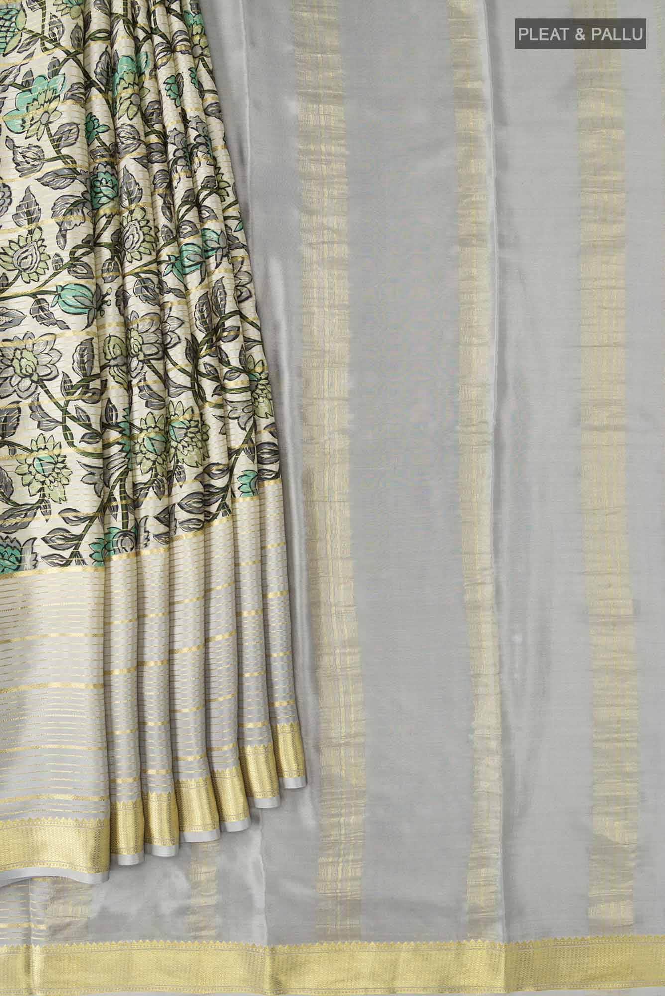 Beige Mysore Crepe Saree