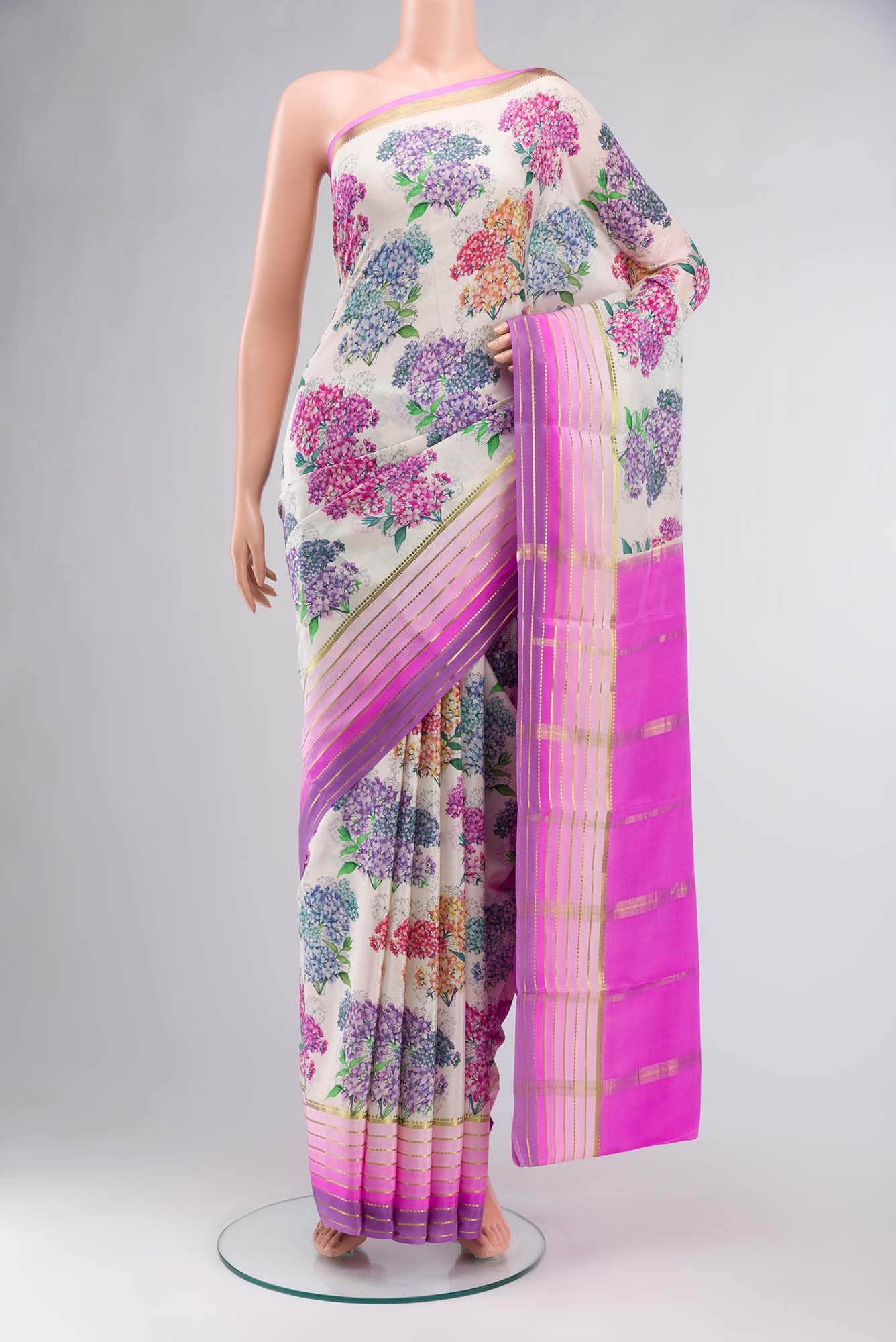 Off White Mysore Crepe Saree