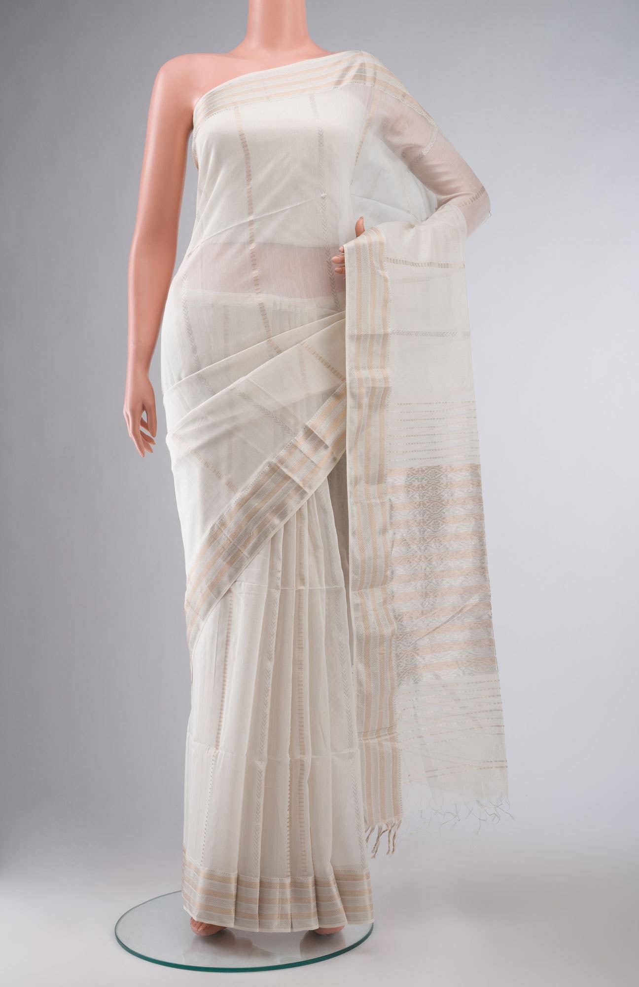 Off White Blended Maheshwari Silk Cotton Saree
