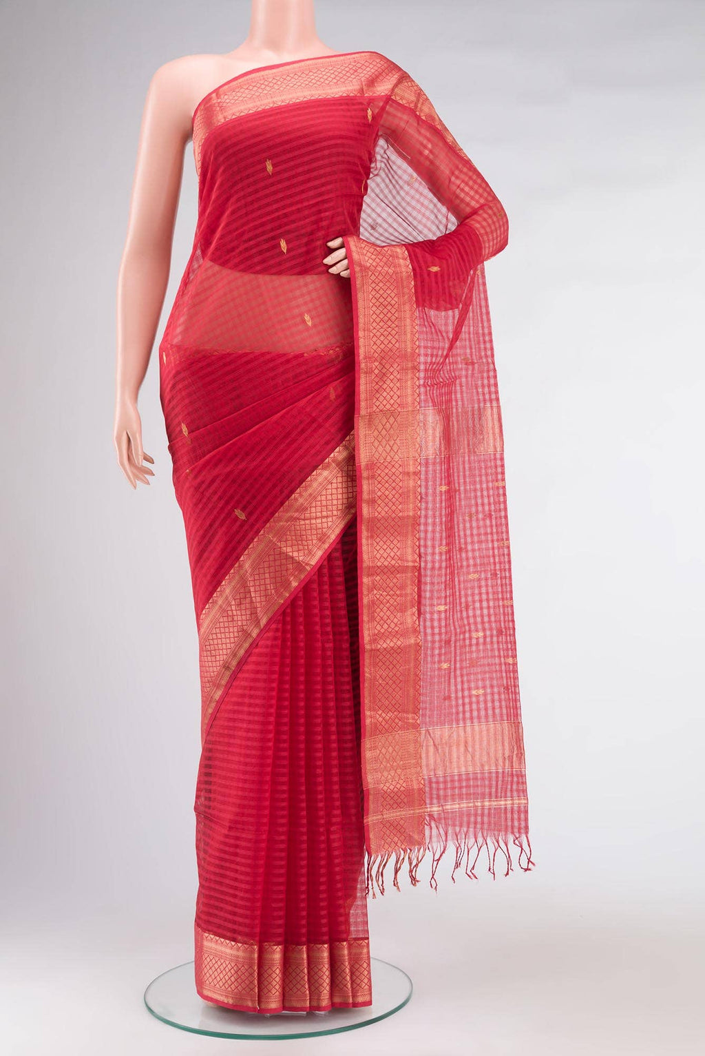 Red Maheshwari Silk Saree
