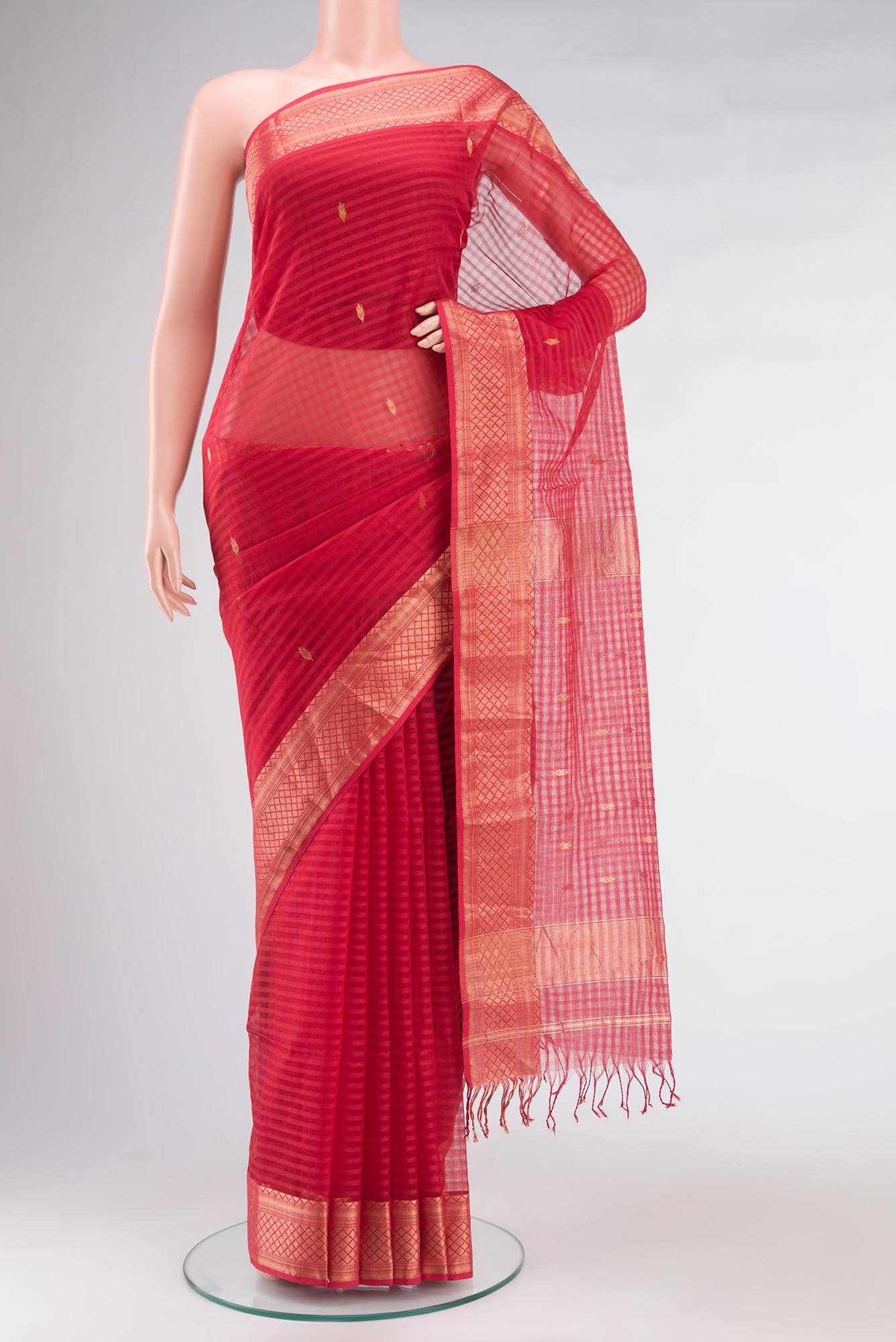 Red Maheshwari Silk Saree