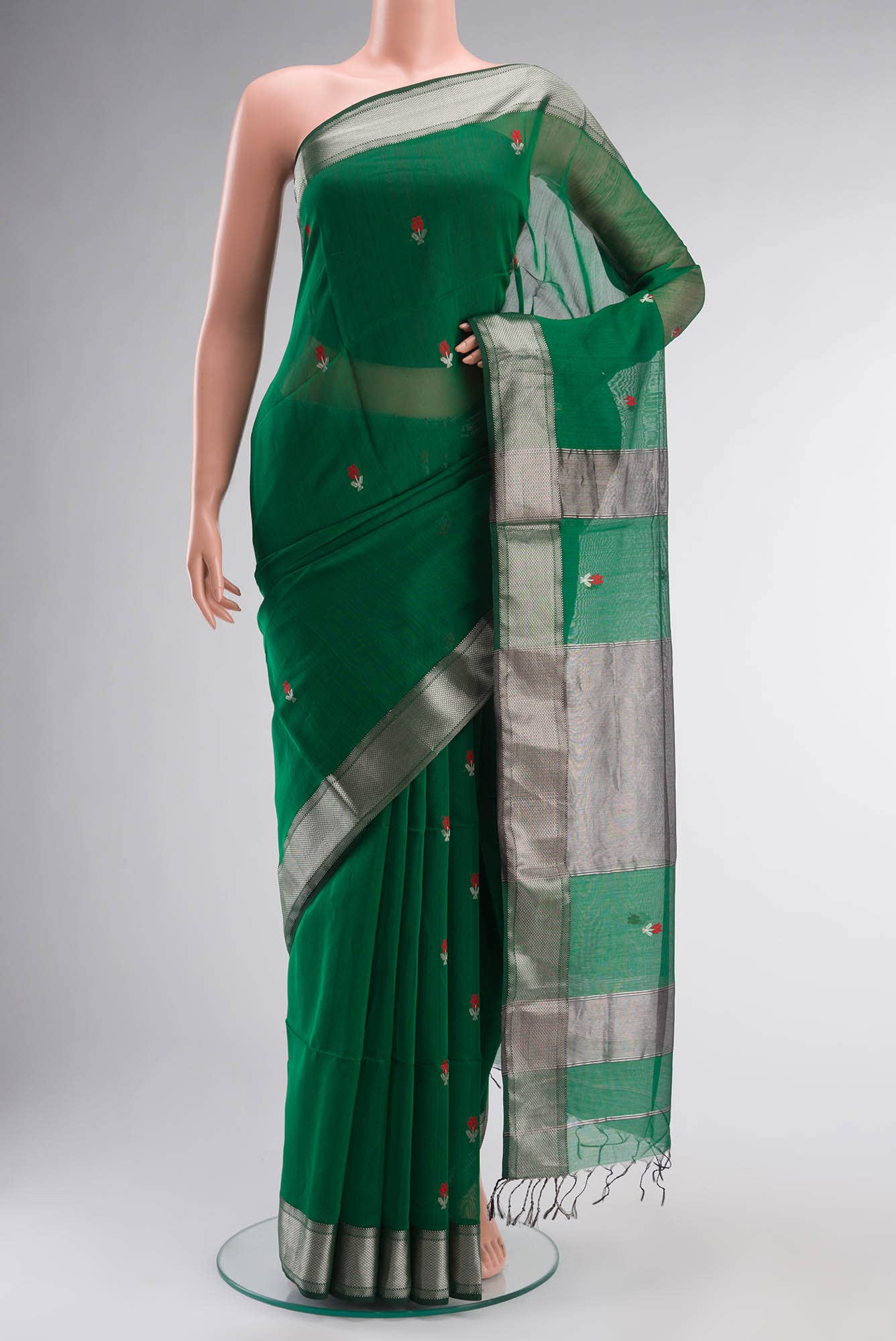 Green Maheshwari Silk Cotton Saree