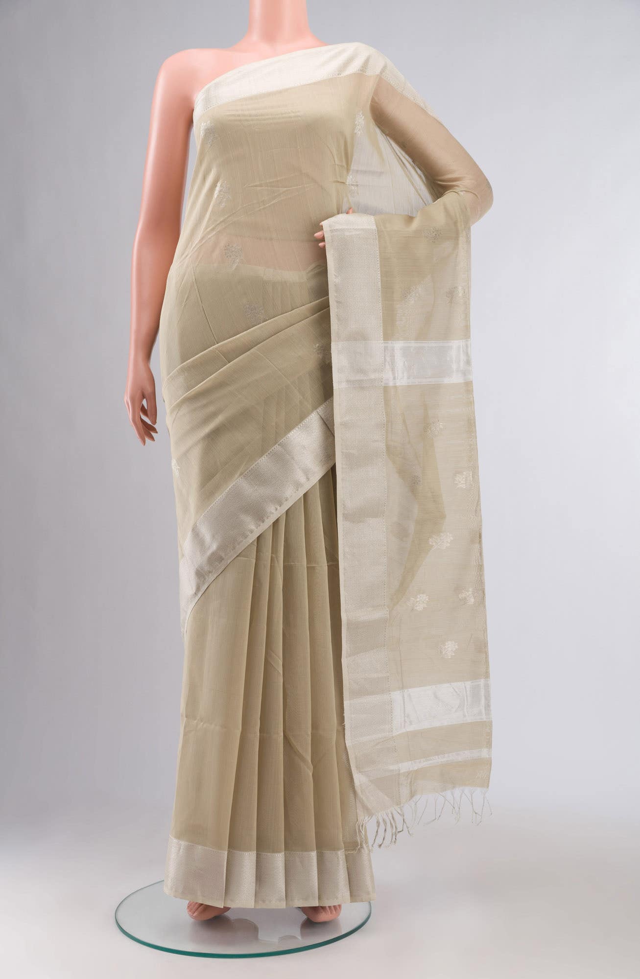 Beige Maheshwari Silk Cotton Saree