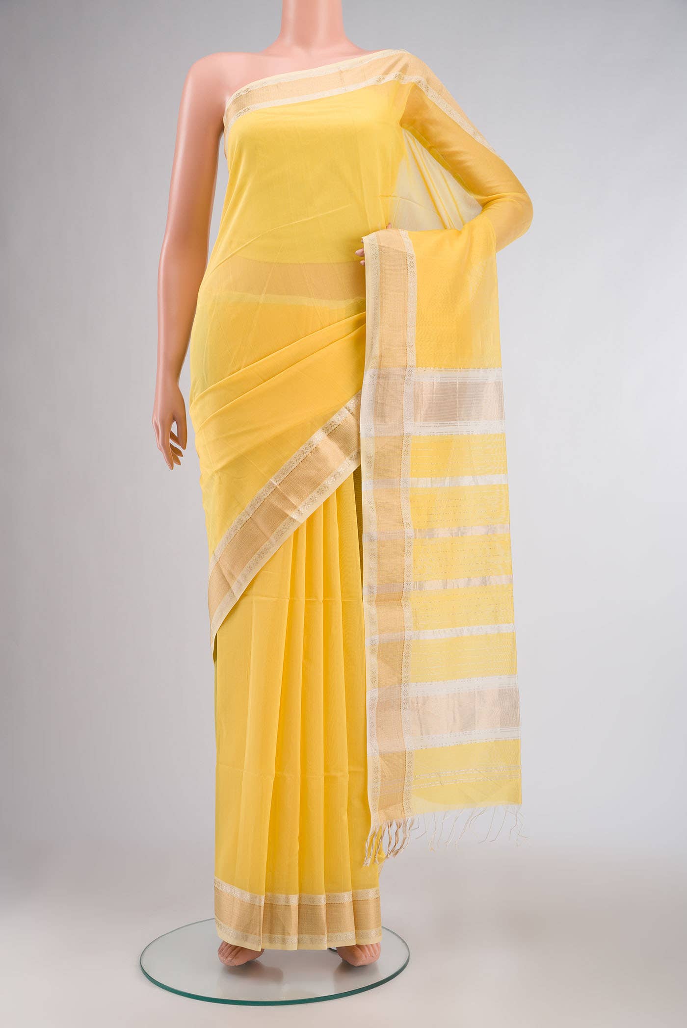 Yellow Maheshwari Silk Cotton Saree