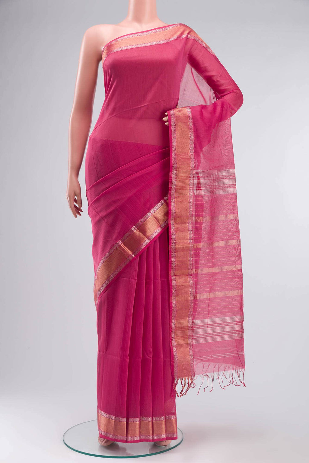 Pink Maheshwari Silk Cotton Saree