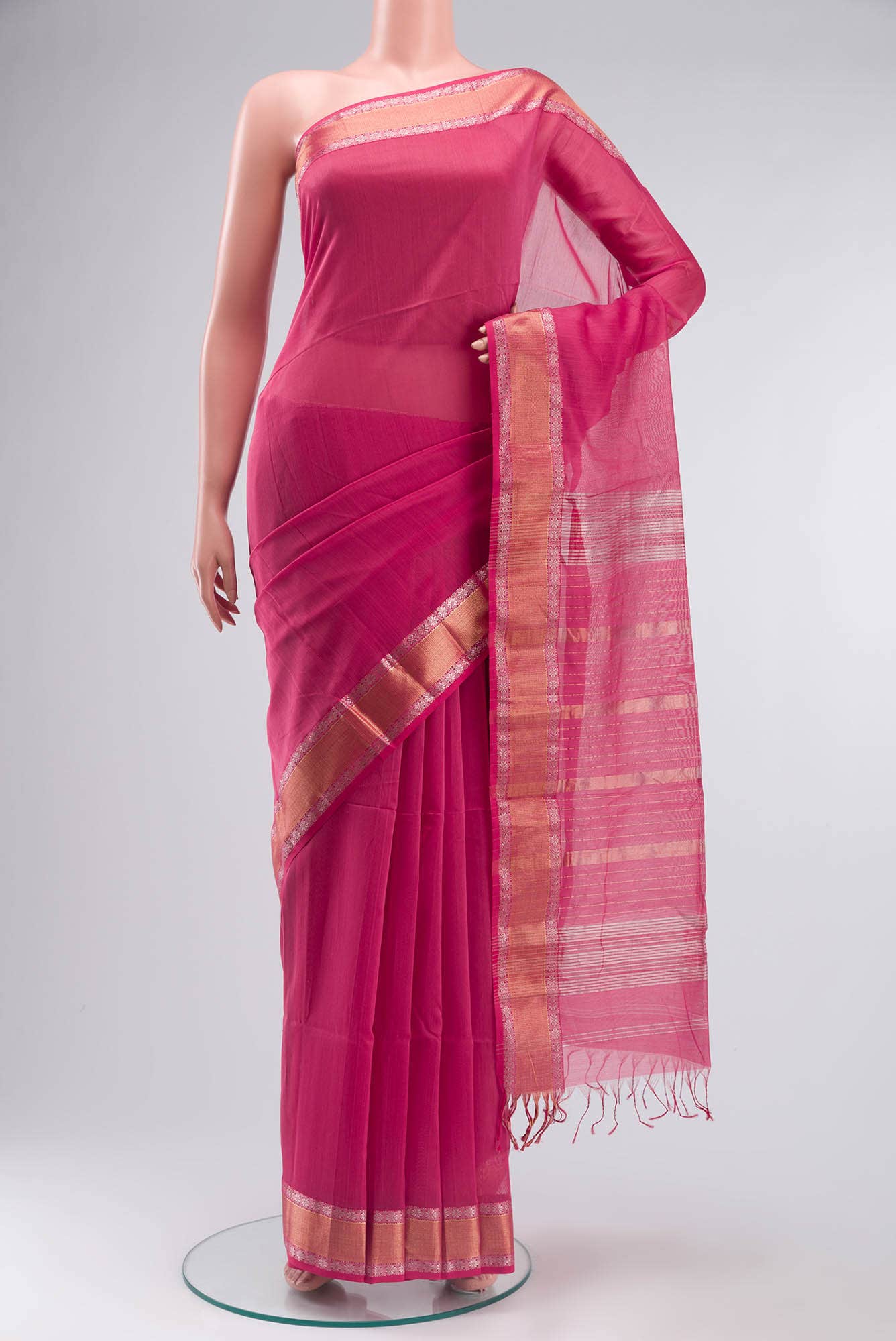 Pink Maheshwari Silk Cotton Saree