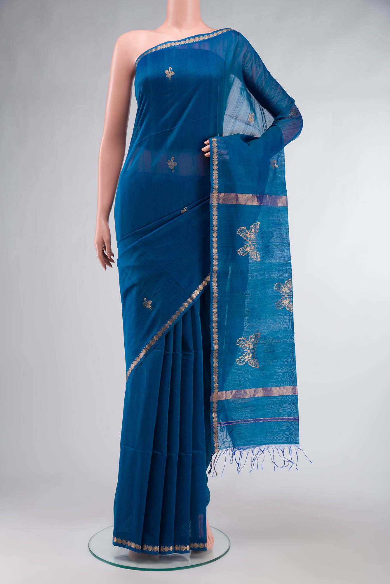 Blue Maheshwari Silk Cotton Saree