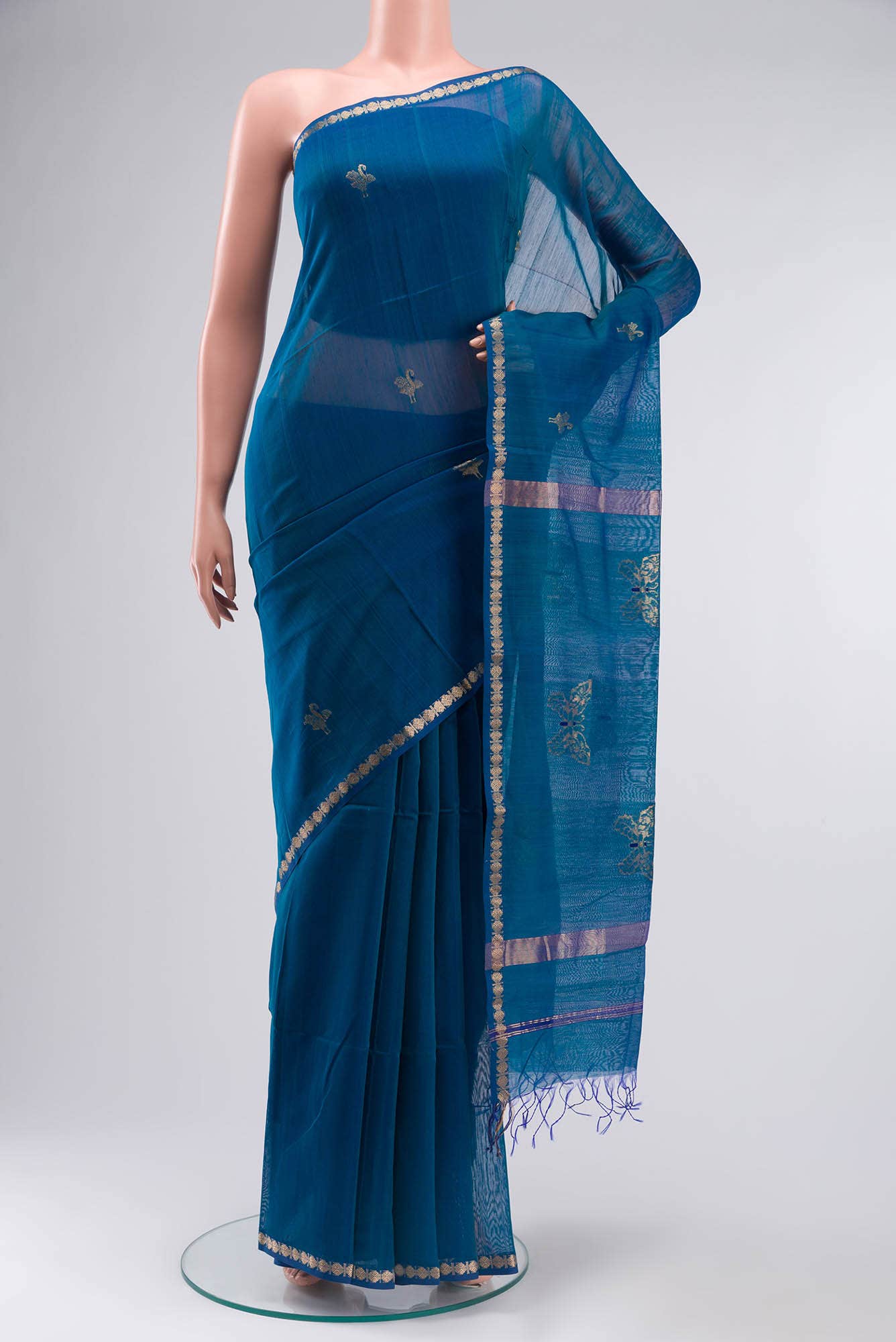 Blue Maheshwari Silk Cotton Saree